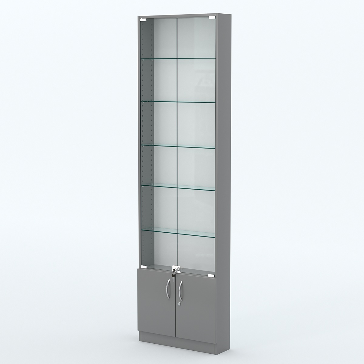 Торговая витрина с 5-ю стеклянными полками 150x600 мм серии NEXT-5 №2 (З/C - ДВП) Темно-Серый