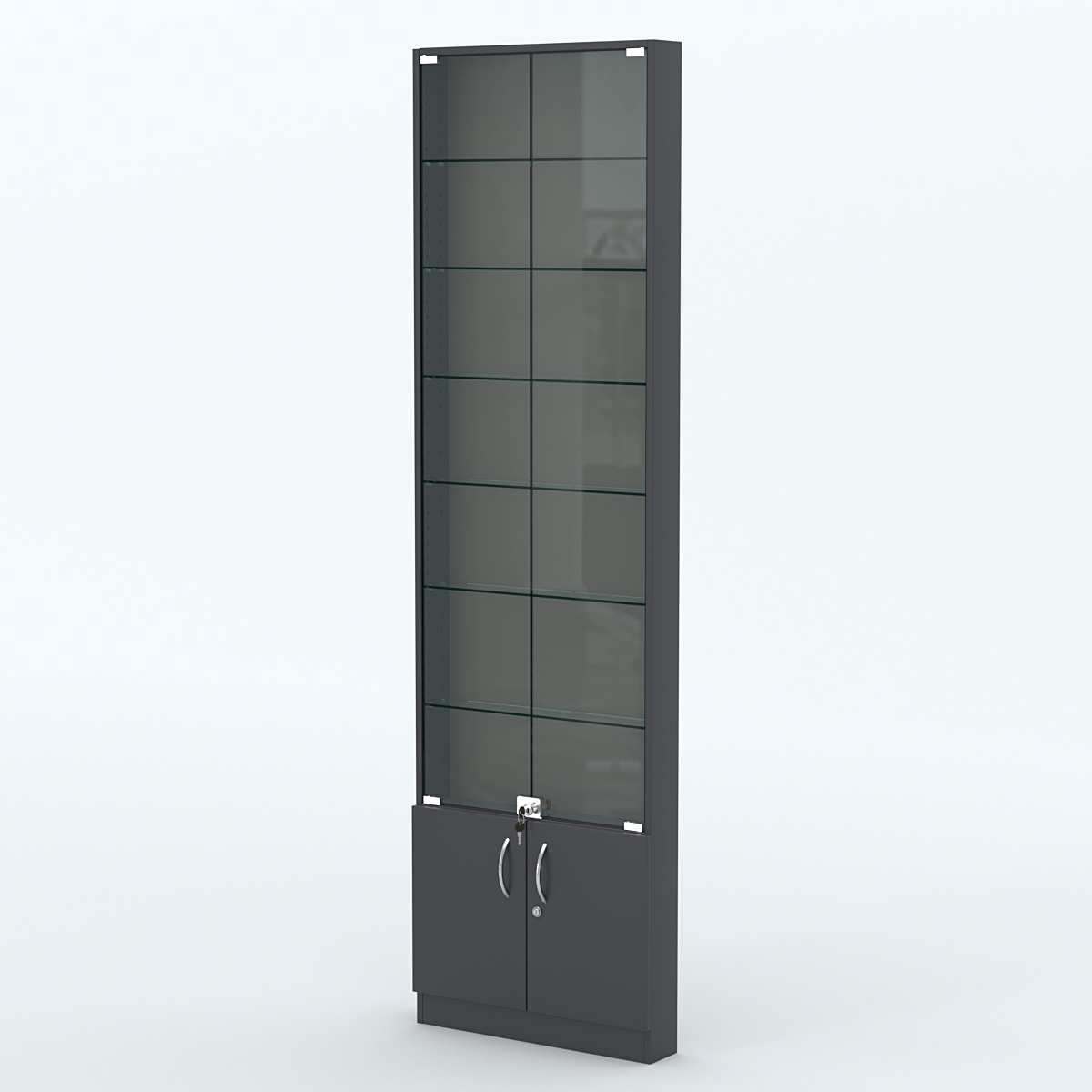 Торговая витрина с 6-ю стеклянными полками 100x600 мм серии NEXT-6 №1 (З/C - ДВП) Антрацит