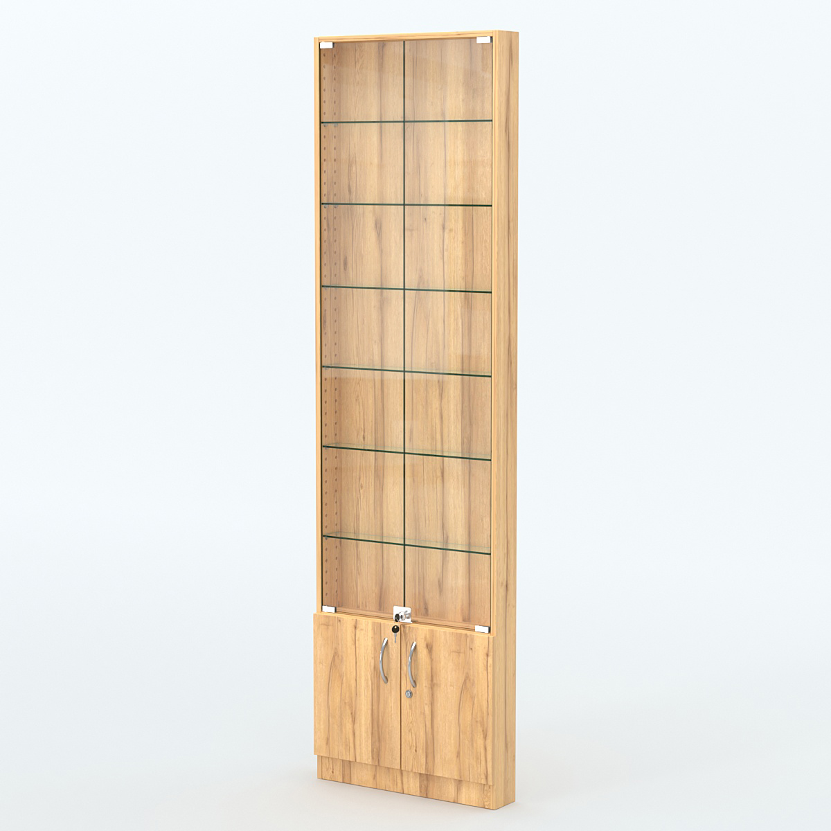 Торговая витрина с 6-ю стеклянными полками 100x600 мм серии NEXT-6 №1 (З/C - ДВП) Дуб Золотистый