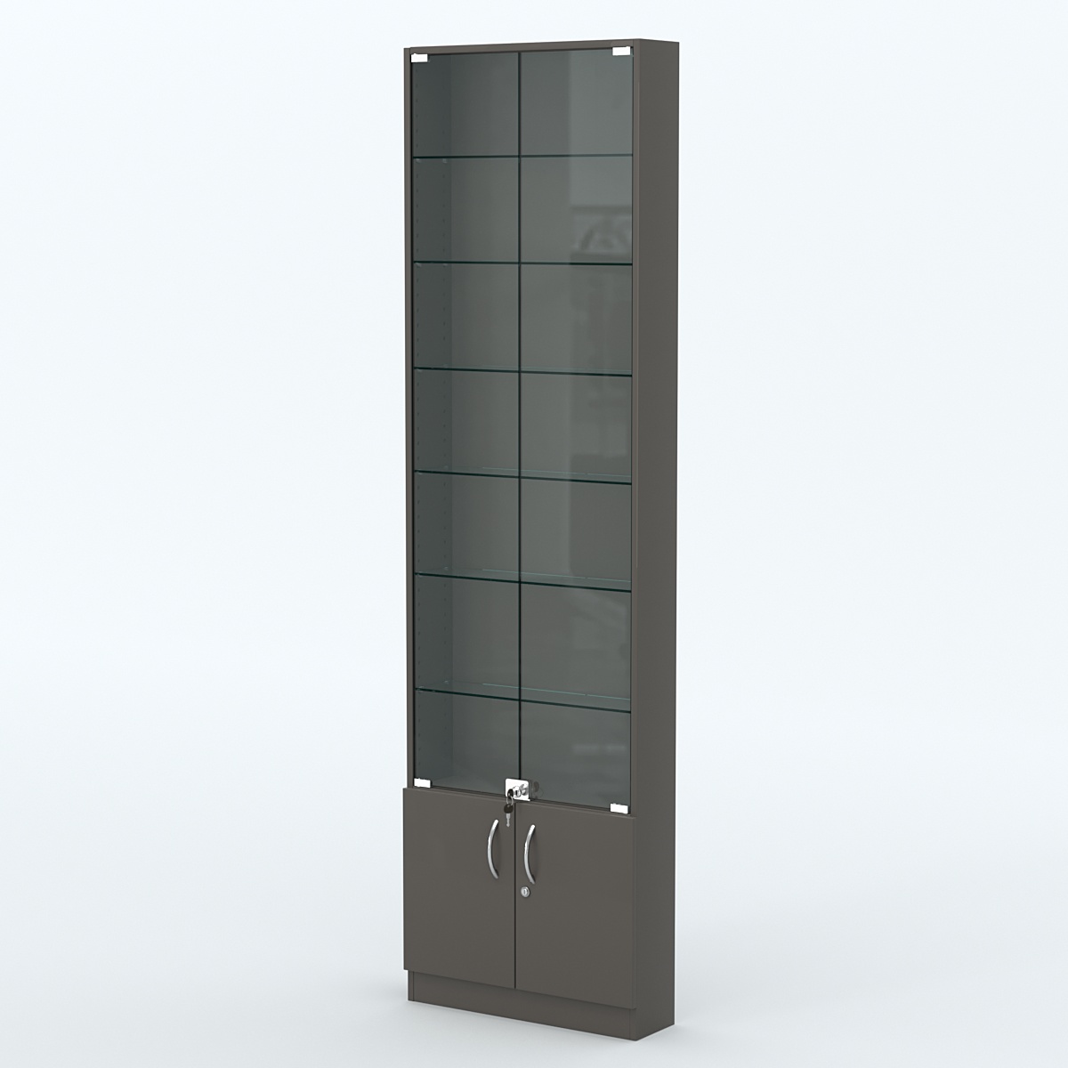 Торговая витрина с 6-ю стеклянными полками 150x600 мм серии NEXT-6 №2 (З/C - ДВП) Черный