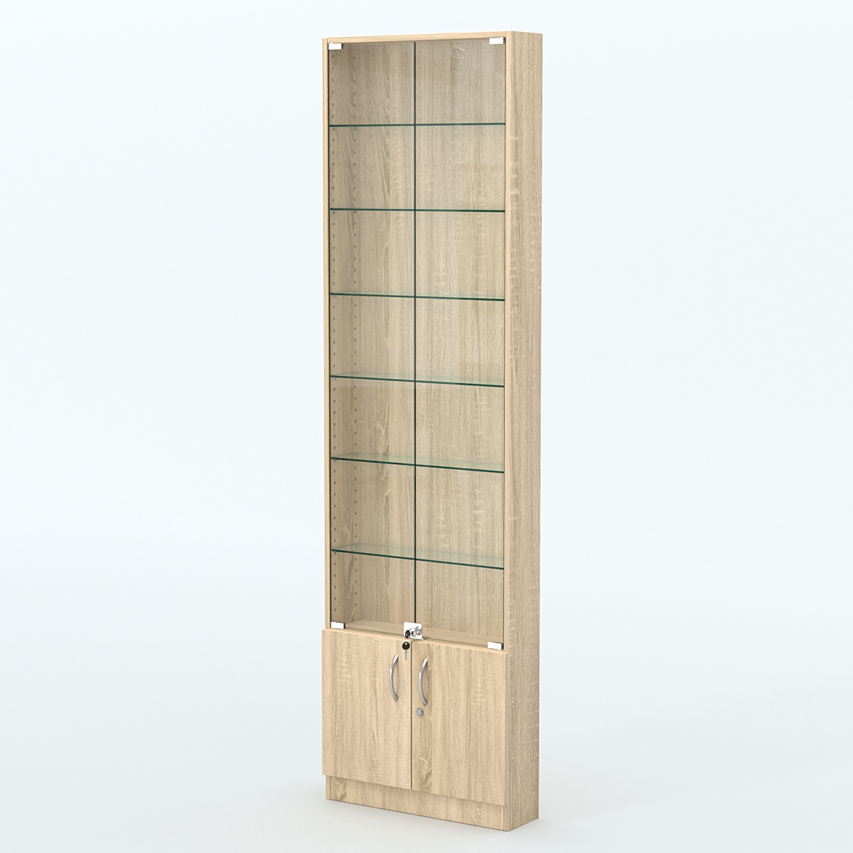 Торговая витрина с 6-ю стеклянными полками 150x600 мм серии NEXT-6 №2 (З/C - ДВП) Дуб сонома