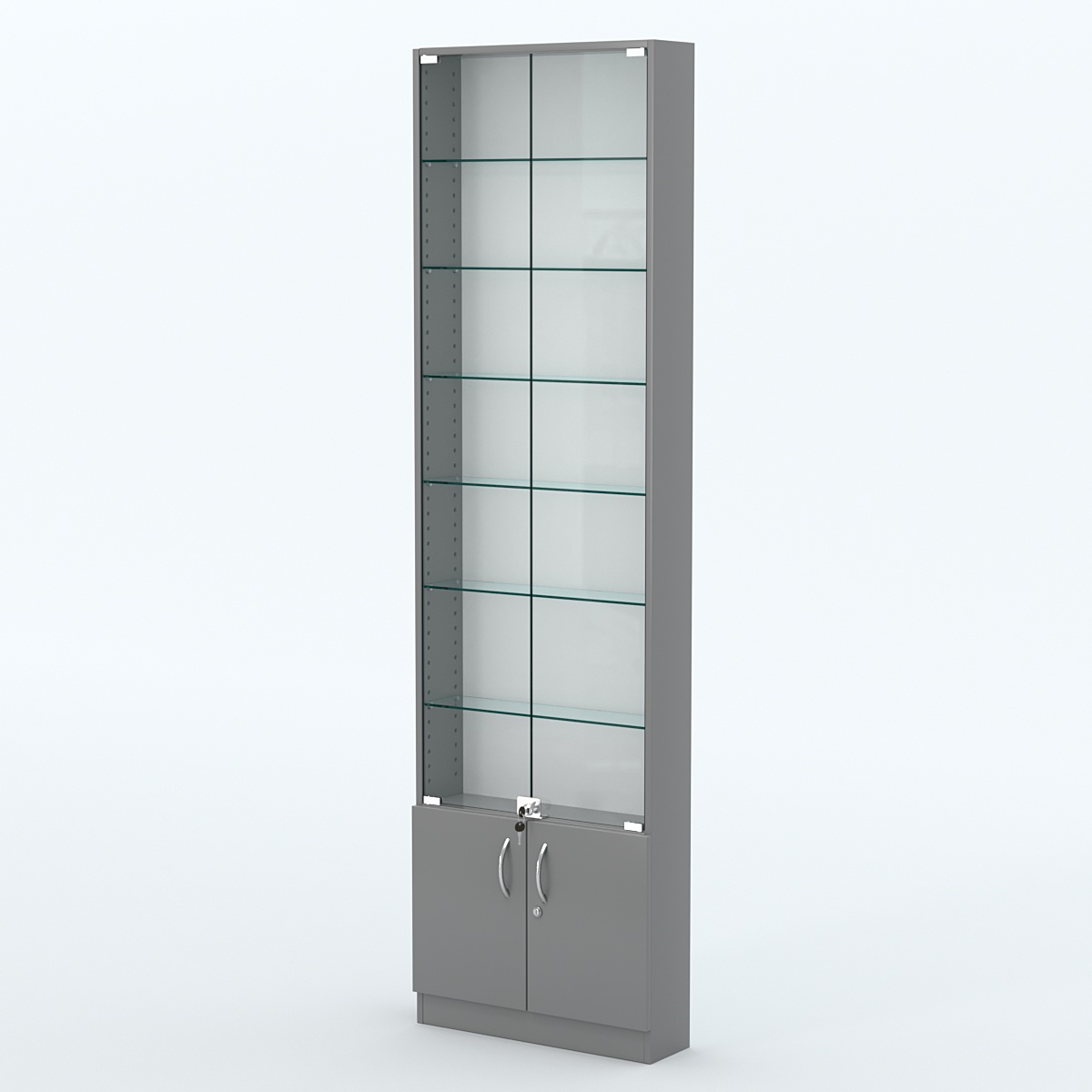 Торговая витрина с 6-ю стеклянными полками 150x600 мм серии NEXT-6 №2 (З/C - ДВП) Темно-Серый