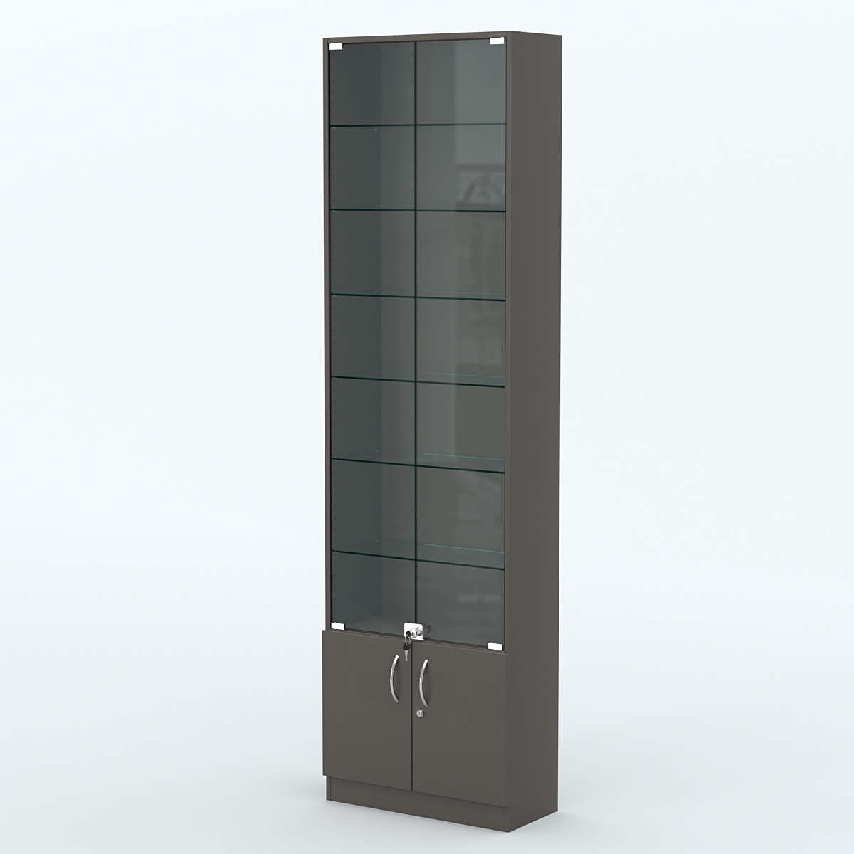 Торговая витрина с 6-ю стеклянными полками 250x600 мм серии NEXT-6 №4 (З/C - ДВП) Черный