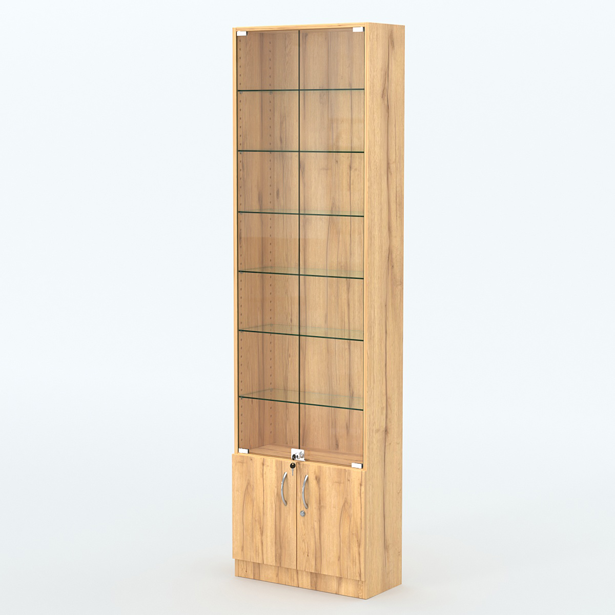 Торговая витрина с 6-ю стеклянными полками 250x600 мм серии NEXT-6 №4 (З/C - ДВП) Дуб Золотистый