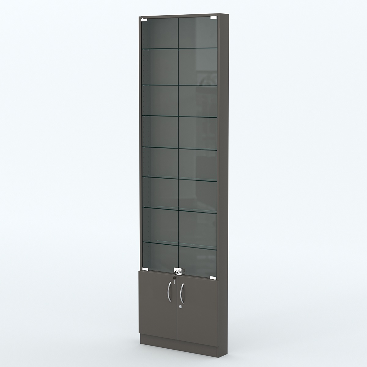 Торговая витрина с 7-ю стеклянными полками 100x600 мм серии NEXT-7 №1 (З/C - ДВП) Черный