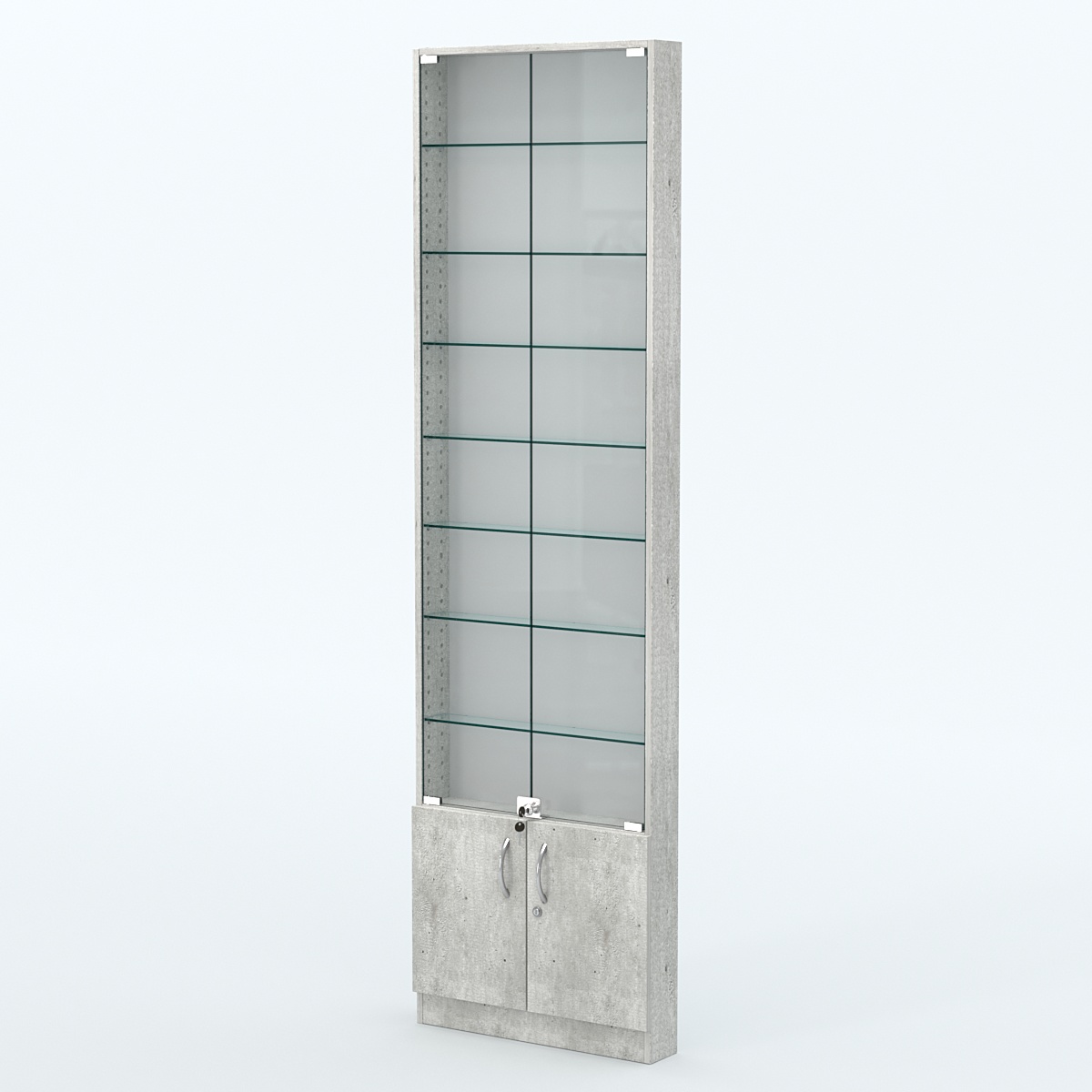 Торговая витрина с 7-ю стеклянными полками 100x600 мм серии NEXT-7 №1 (З/C - ДВП) Метрополитан Грей