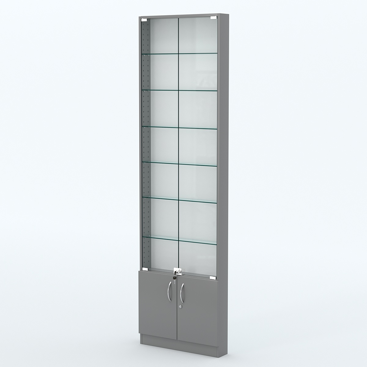 Торговая витрина с 7-ю стеклянными полками 100x600 мм серии NEXT-7 №1 (З/C - ДВП) Темно-Серый
