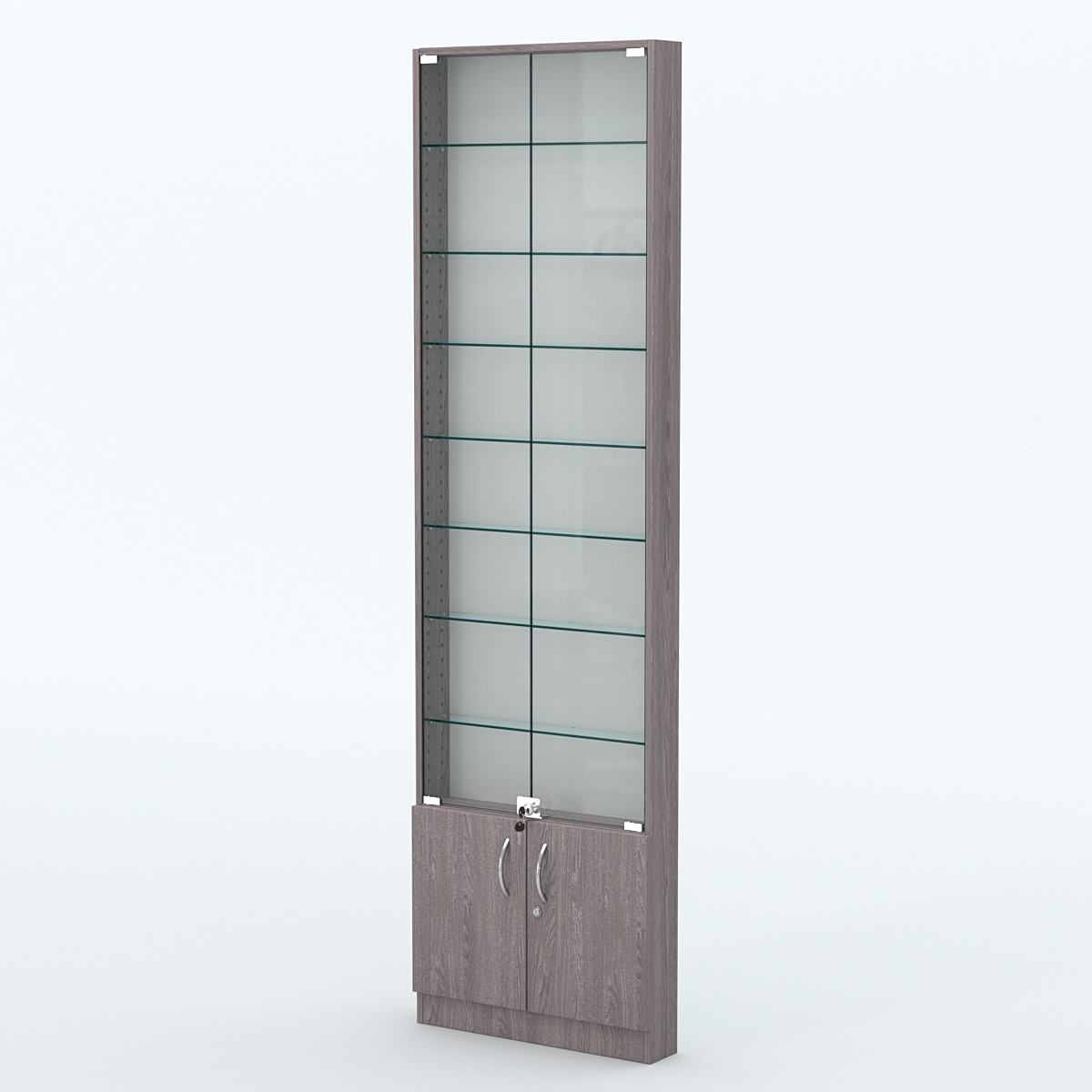 Торговая витрина с 7-ю стеклянными полками 100x600 мм серии NEXT-7 №1 (З/C - ДВП) Ясень Анкор темный