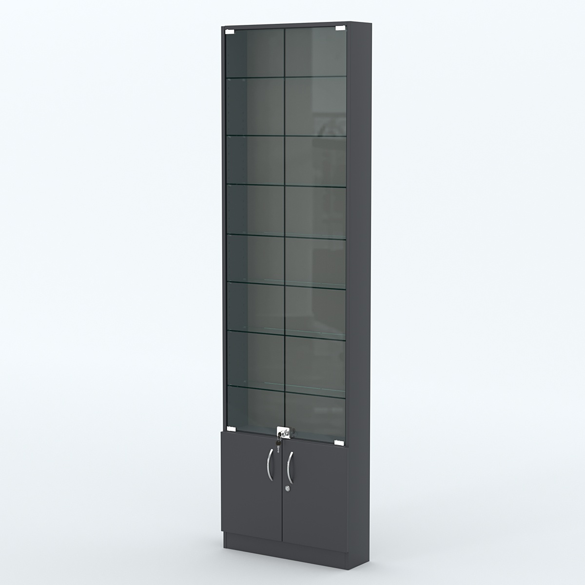 Торговая витрина с 7-ю стеклянными полками 150x600 мм серии NEXT-7 №2 (З/C - ДВП) Антрацит