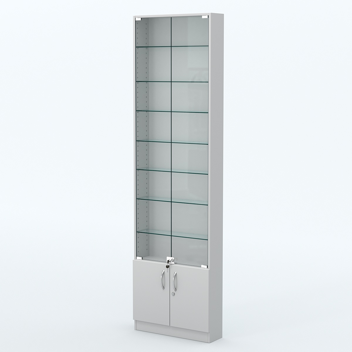 Торговая витрина с 7-ю стеклянными полками 150x600 мм серии NEXT-7 №2 (З/C - ДВП) Серый