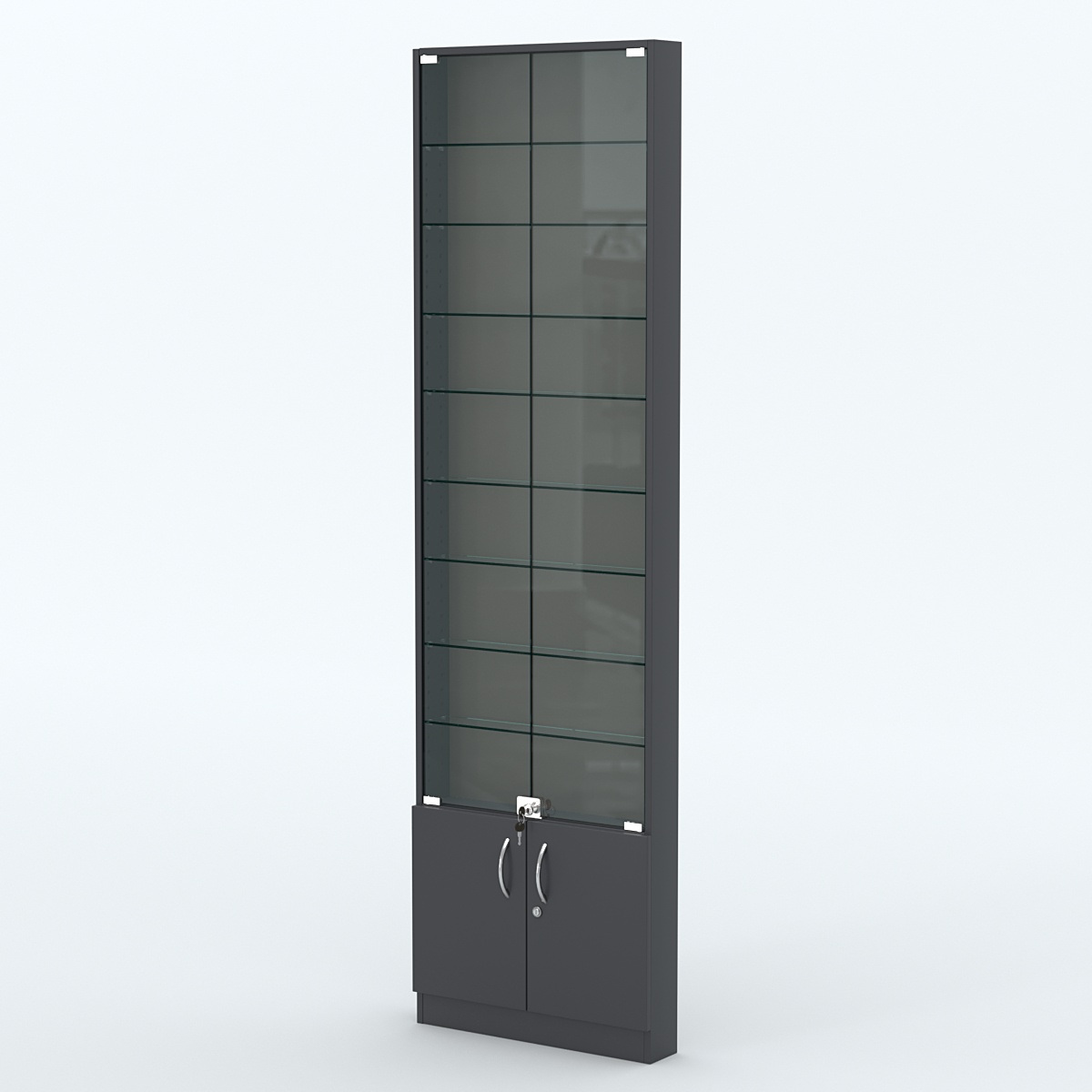 Торговая витрина с 8-ю стеклянными полками 100x600 мм серии NEXT-8 №1 (З/C - ДВП) Антрацит