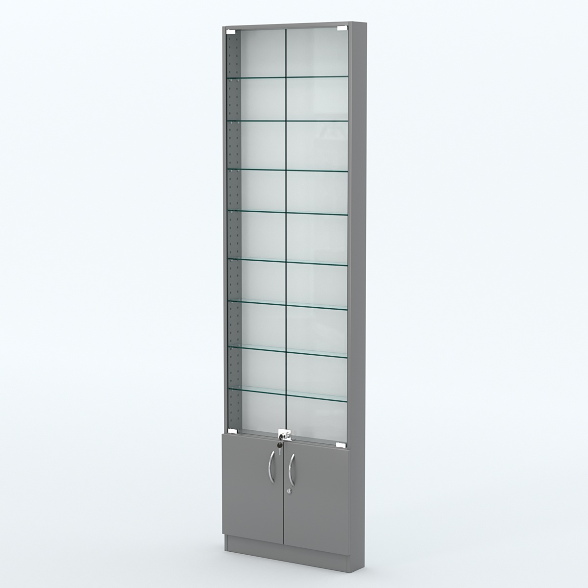 Торговая витрина с 8-ю стеклянными полками 100x600 мм серии NEXT-8 №1 (З/C - ДВП) Темно-Серый