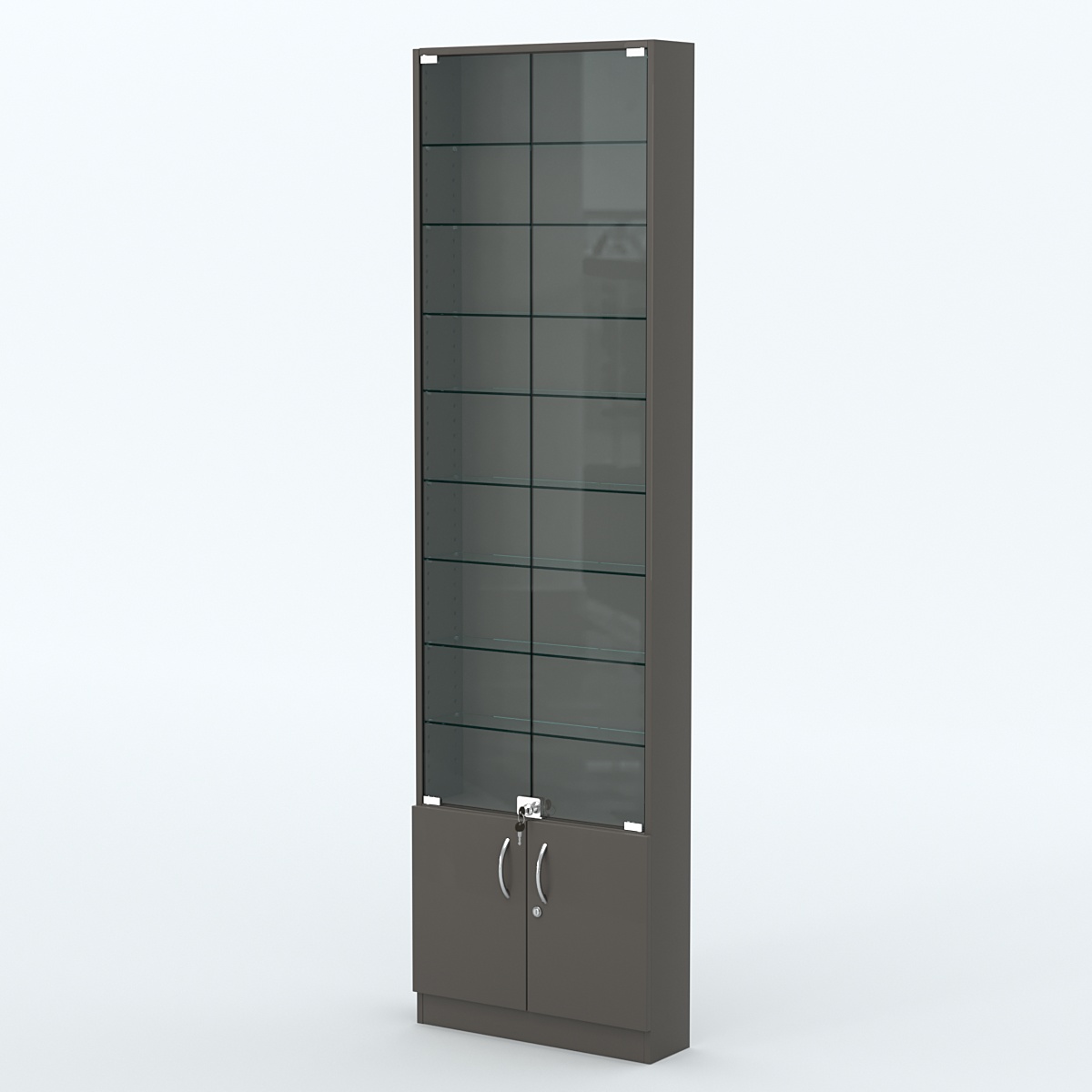 Торговая витрина с 8-ю стеклянными полками 150x600 мм серии NEXT-8 №2 (З/C - ДВП) Черный