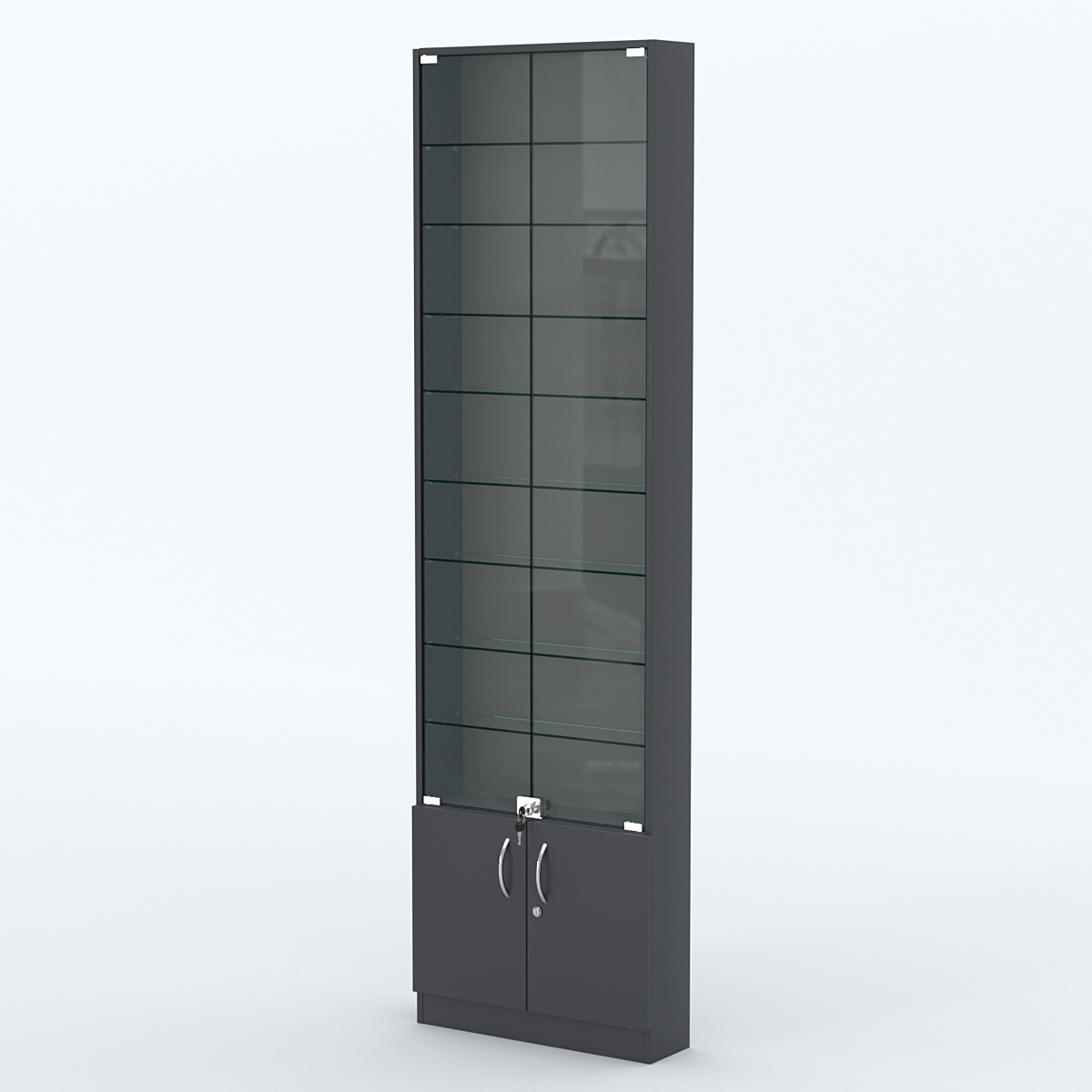 Торговая витрина с 8-ю стеклянными полками 150x600 мм серии NEXT-8 №2 (З/C - ДВП) Антрацит