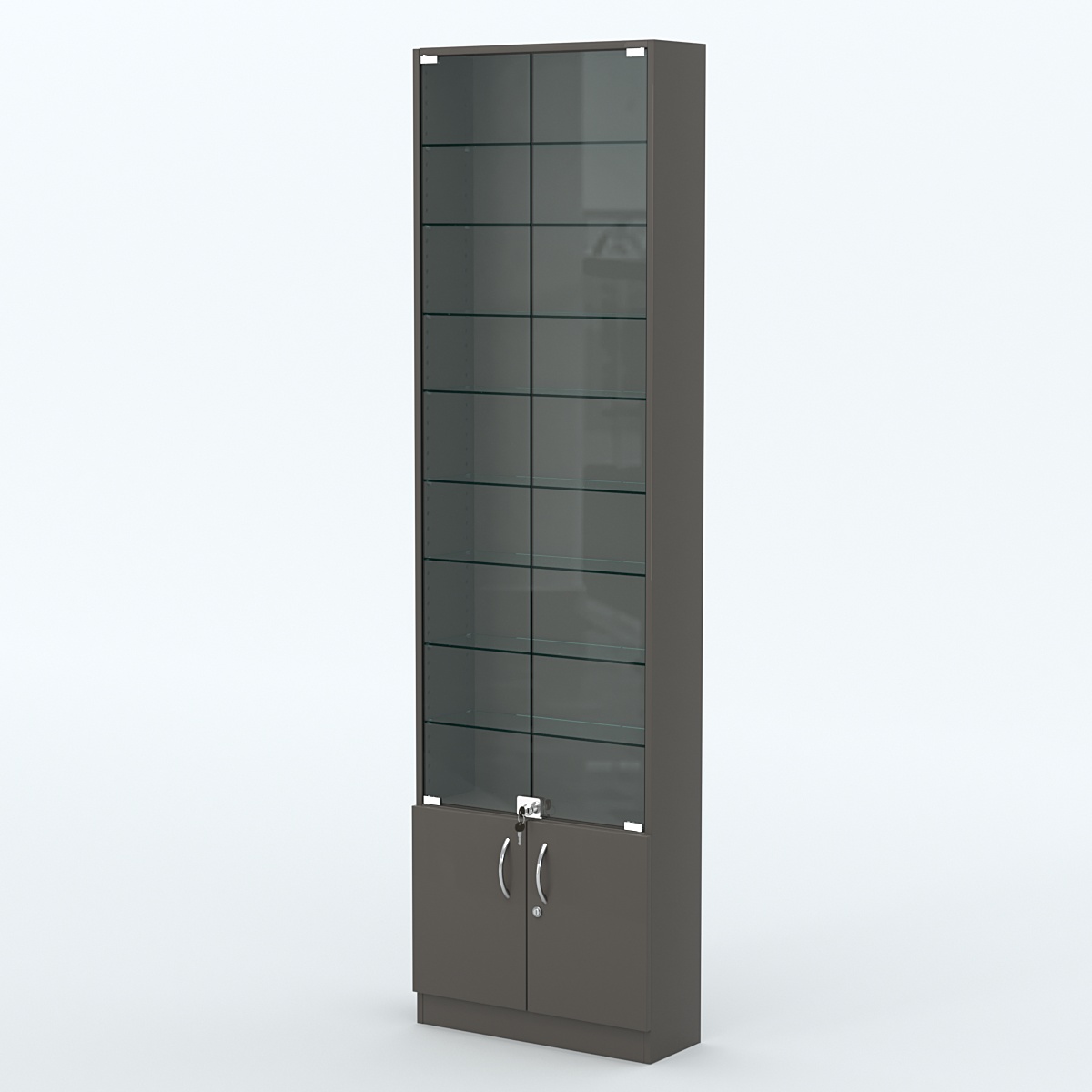 Торговая витрина с 8-ю стеклянными полками 200x600 мм серии NEXT-8 №3 (З/C - ДВП) Черный