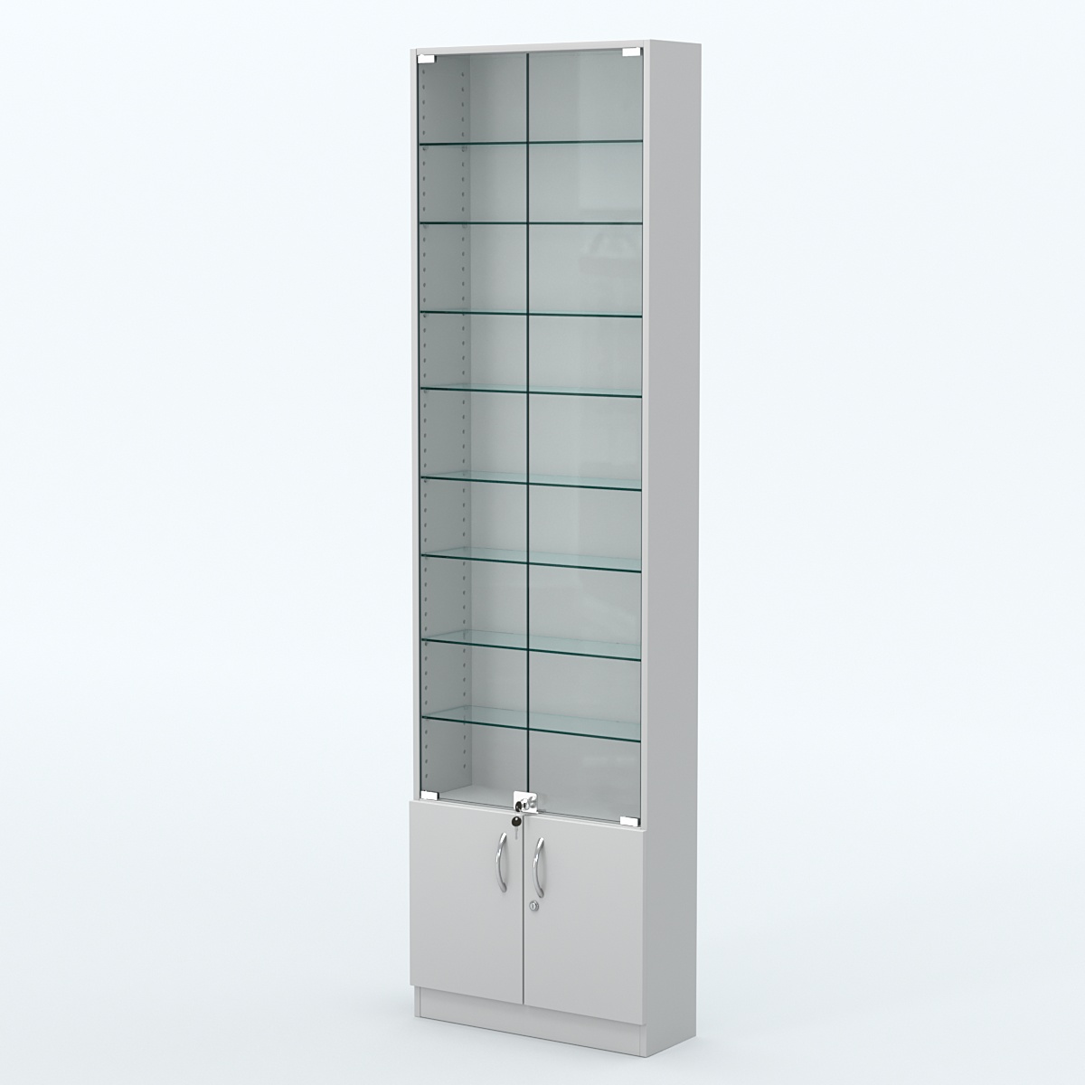 Торговая витрина с 8-ю стеклянными полками 200x600 мм серии NEXT-8 №3 (З/C - ДВП) Серый
