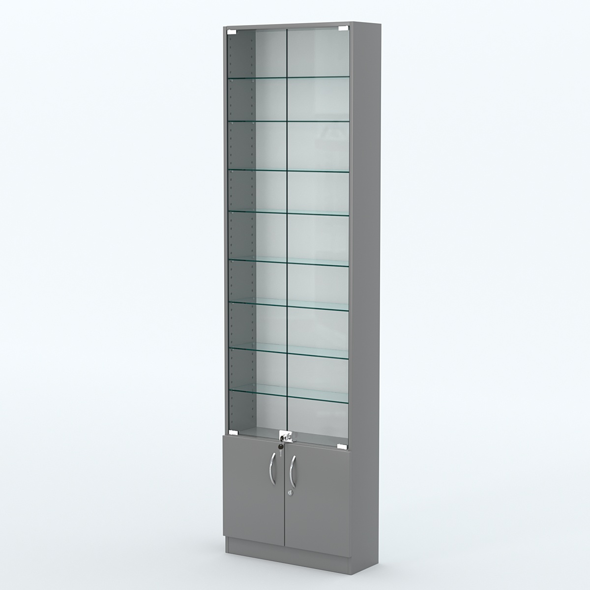 Торговая витрина с 8-ю стеклянными полками 200x600 мм серии NEXT-8 №3 (З/C - ДВП) Темно-Серый