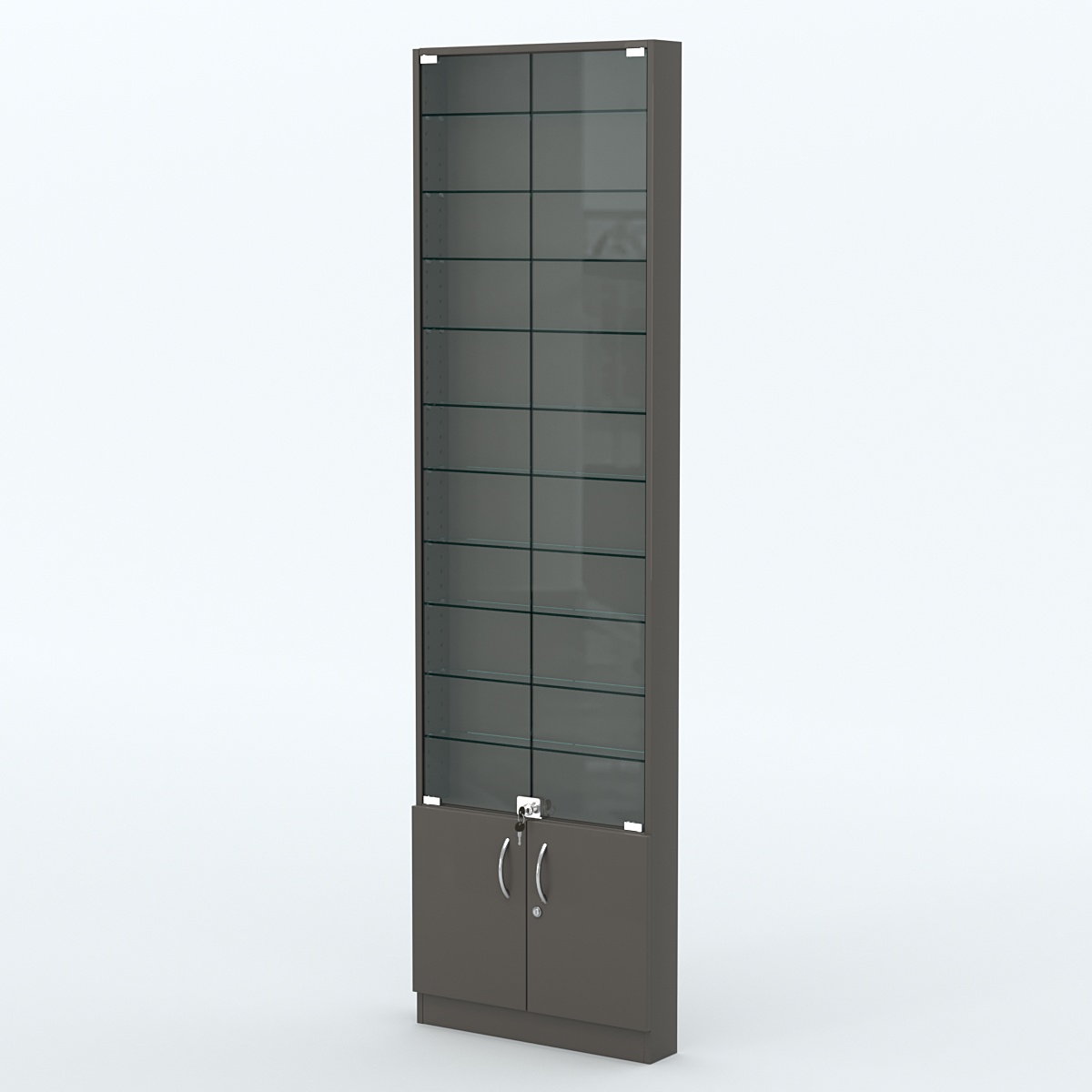 Торговая витрина с 10-ю стеклянными полками 100x600 мм серии NEXT-10 №1 (З/C - ДВП) Черный