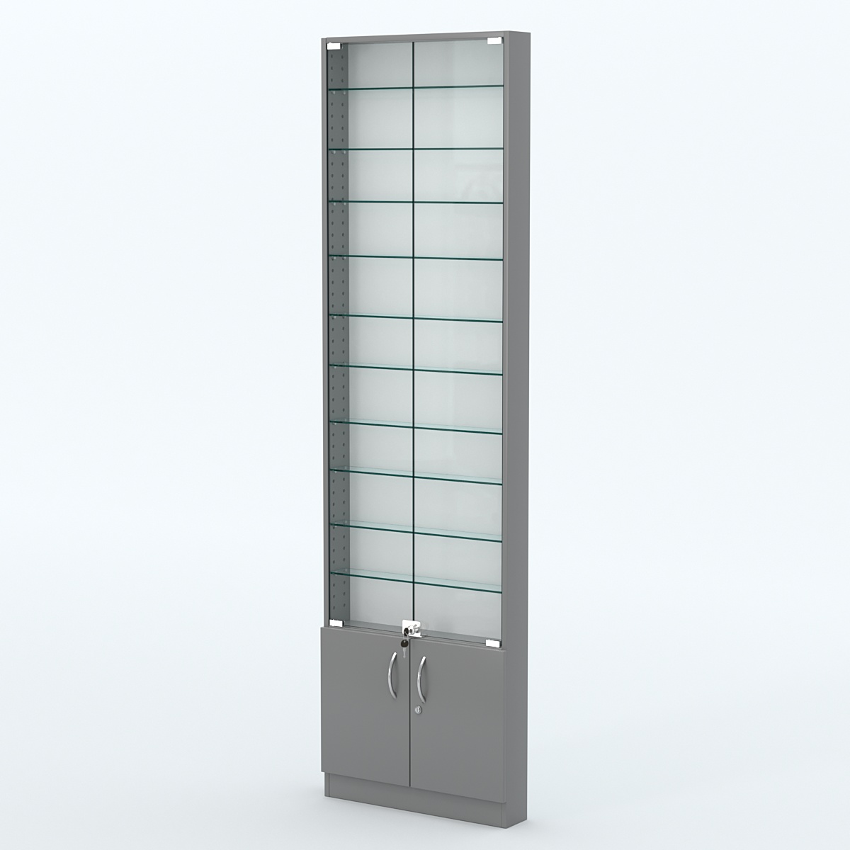 Торговая витрина с 10-ю стеклянными полками 100x600 мм серии NEXT-10 №1 (З/C - ДВП) Темно-Серый