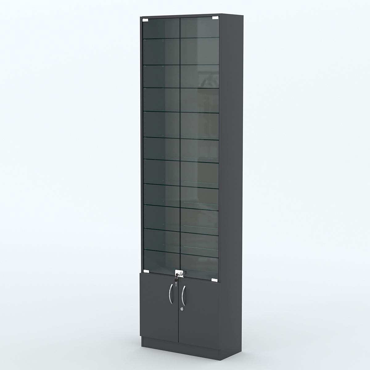 Торговая витрина с 10-ю стеклянными полками 250x600 мм серии NEXT-10 №4 (З/C - ДВП) Антрацит