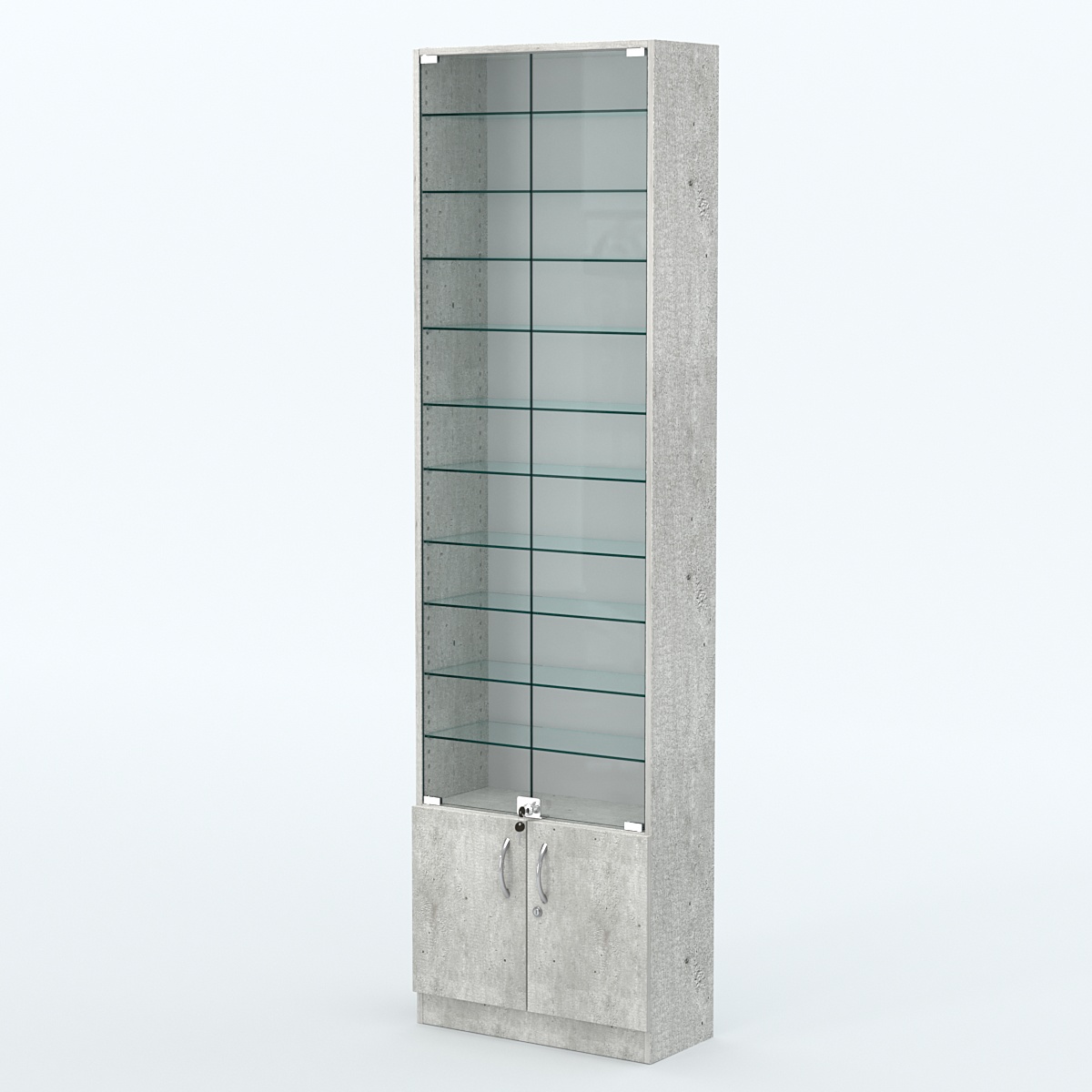 Торговая витрина с 10-ю стеклянными полками 250x600 мм серии NEXT-10 №4 (З/C - ДВП) Метрополитан Грей