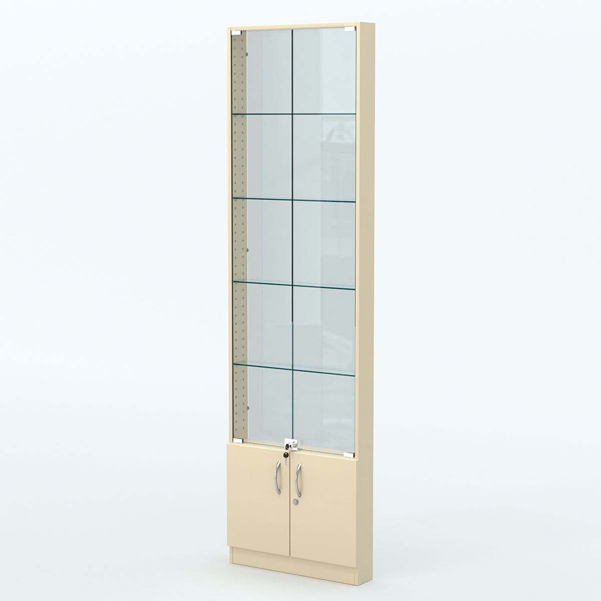 Торговая витрина с 4-мя стеклянными полками 100x600 мм серии NEXT-4 №1-1 (З/C - СТЕКЛО) Крем Вайс