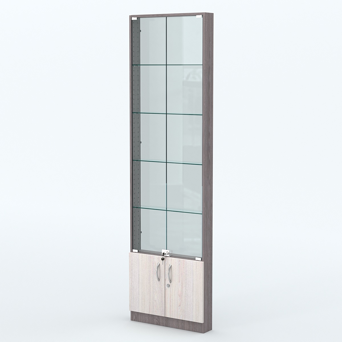 Торговая витрина с 4-мя стеклянными полками 100x600 мм серии NEXT-4 №1-1 (З/C - СТЕКЛО) Ясень Анкор темный + Ясень Анкор светлый