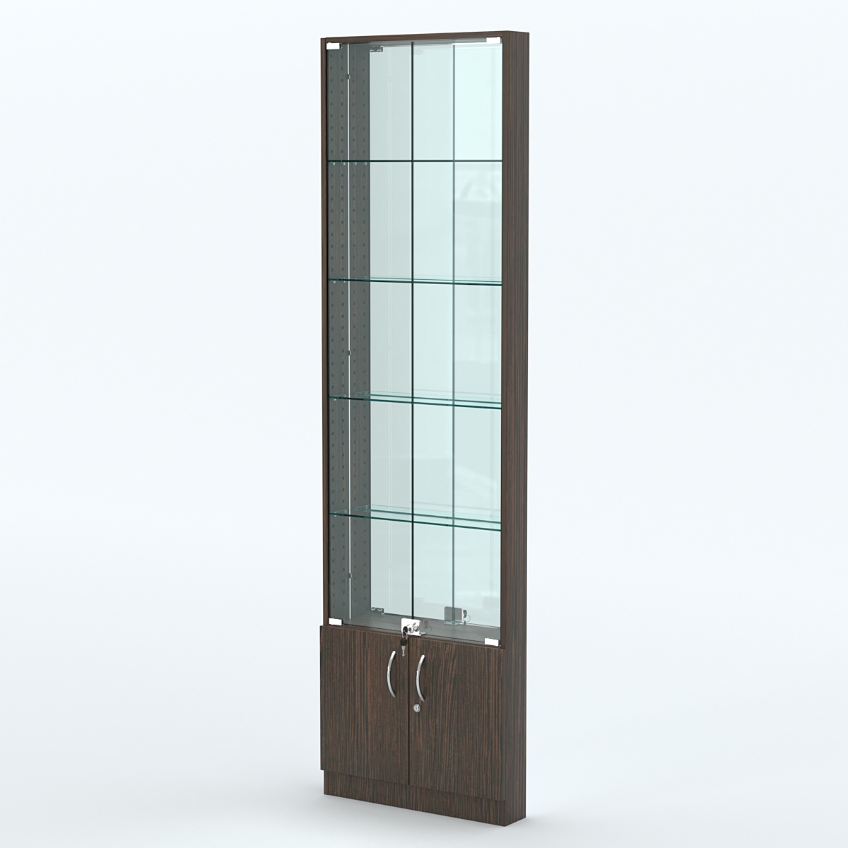 Торговая витрина с 4-мя стеклянными полками 100x600 мм серии NEXT-4 №1-2 (З/C - ЗЕРКАЛО) Дуб Венге