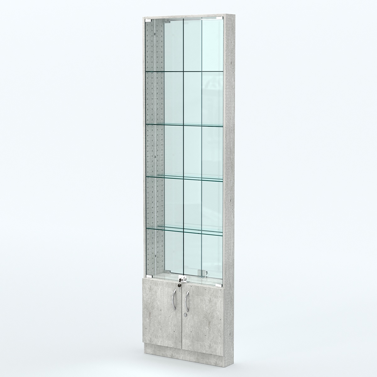 Торговая витрина с 4-мя стеклянными полками 100x600 мм серии NEXT-4 №1-2 (З/C - ЗЕРКАЛО) Метрополитан Грей