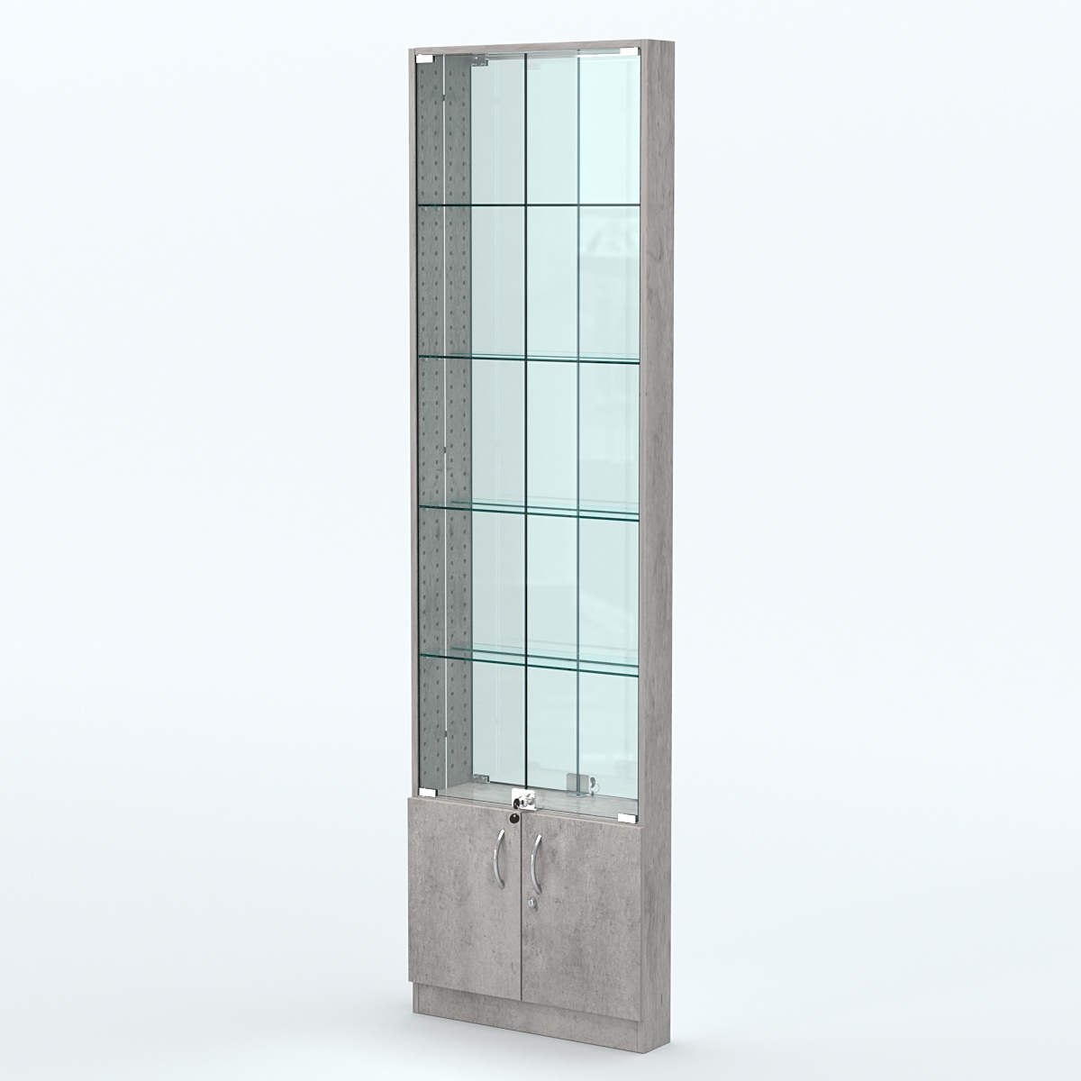 Торговая витрина с 4-мя стеклянными полками 100x600 мм серии NEXT-4 №1-2 (З/C - ЗЕРКАЛО) Бетон Чикаго светло-серый F186 ST9