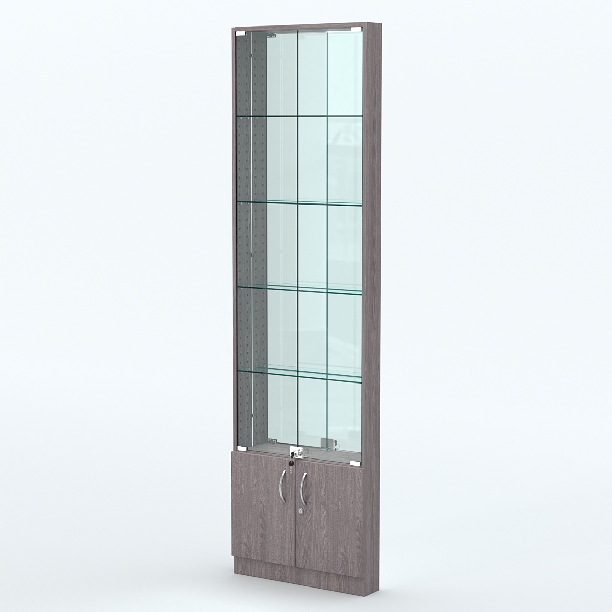 Торговая витрина с 4-мя стеклянными полками 100x600 мм серии NEXT-4 №1-2 (З/C - ЗЕРКАЛО) Ясень Анкор темный