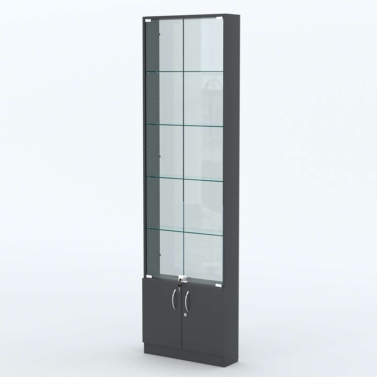 Торговая витрина с 4-мя стеклянными полками 150x600 мм серии NEXT-4 №2-1 (З/C - СТЕКЛО) Антрацит