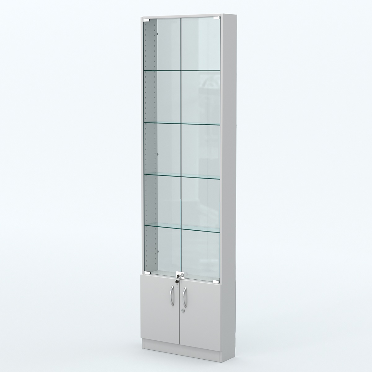 Торговая витрина с 4-мя стеклянными полками 150x600 мм серии NEXT-4 №2-1 (З/C - СТЕКЛО) Серый