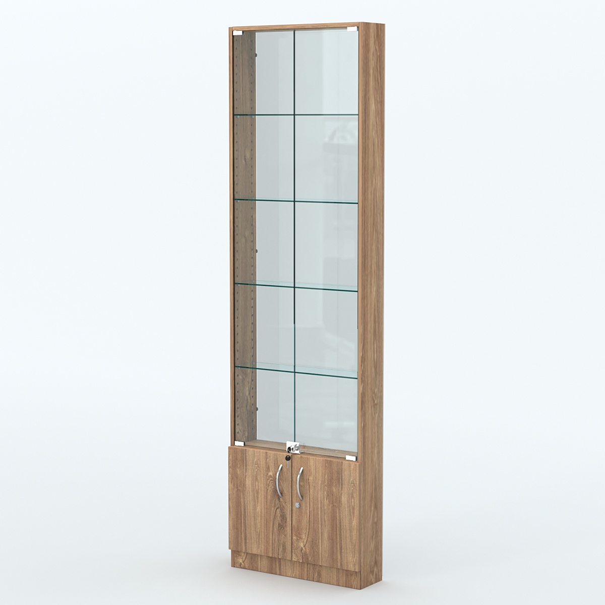 Торговая витрина с 4-мя стеклянными полками 150x600 мм серии NEXT-4 №2-1 (З/C - СТЕКЛО) Дуб Канзас коричневый