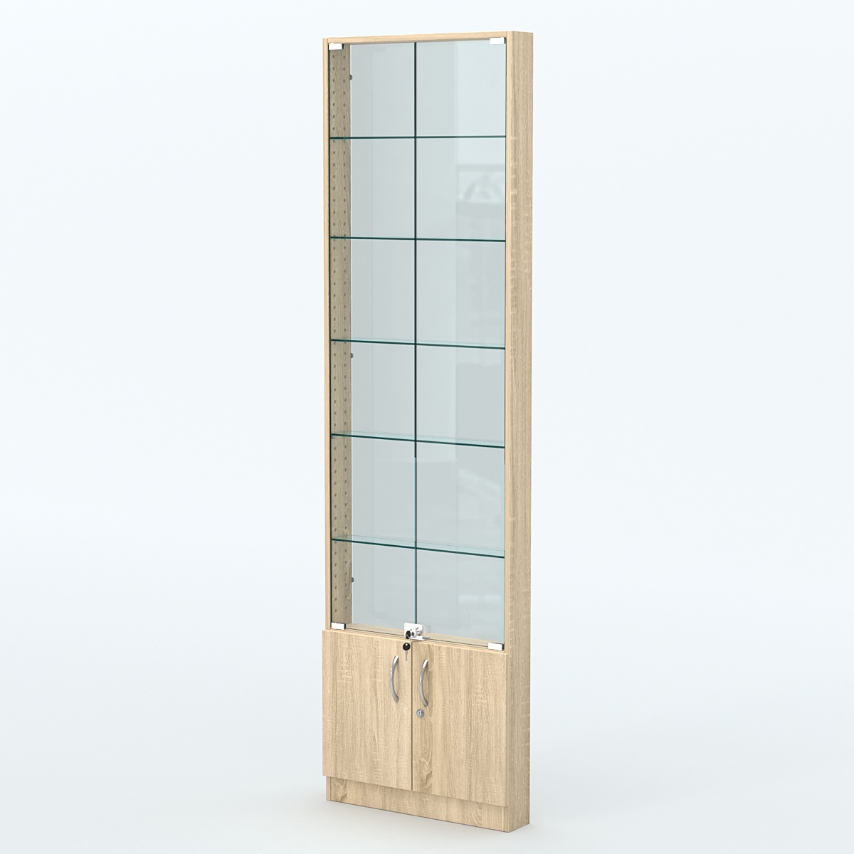 Торговая витрина с 5-ю стеклянными полками 100x600 мм серии NEXT-5 №1-1 (З/C - СТЕКЛО) Дуб сонома