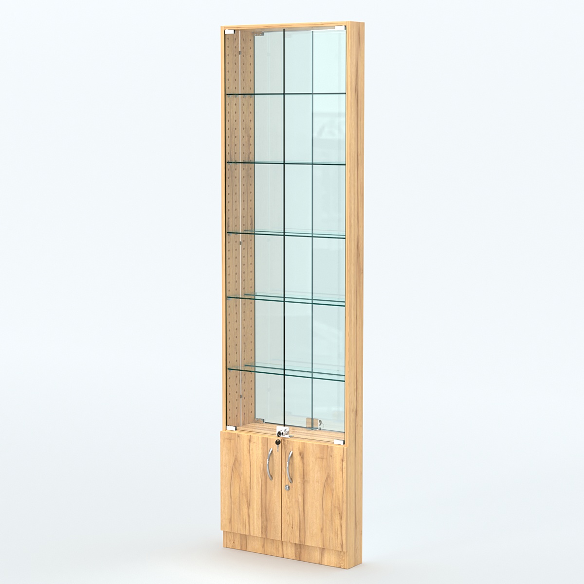 Торговая витрина с 5-ю стеклянными полками 100x600 мм серии NEXT-5 №1-2 (З/C - ЗЕРКАЛО) Дуб Золотистый