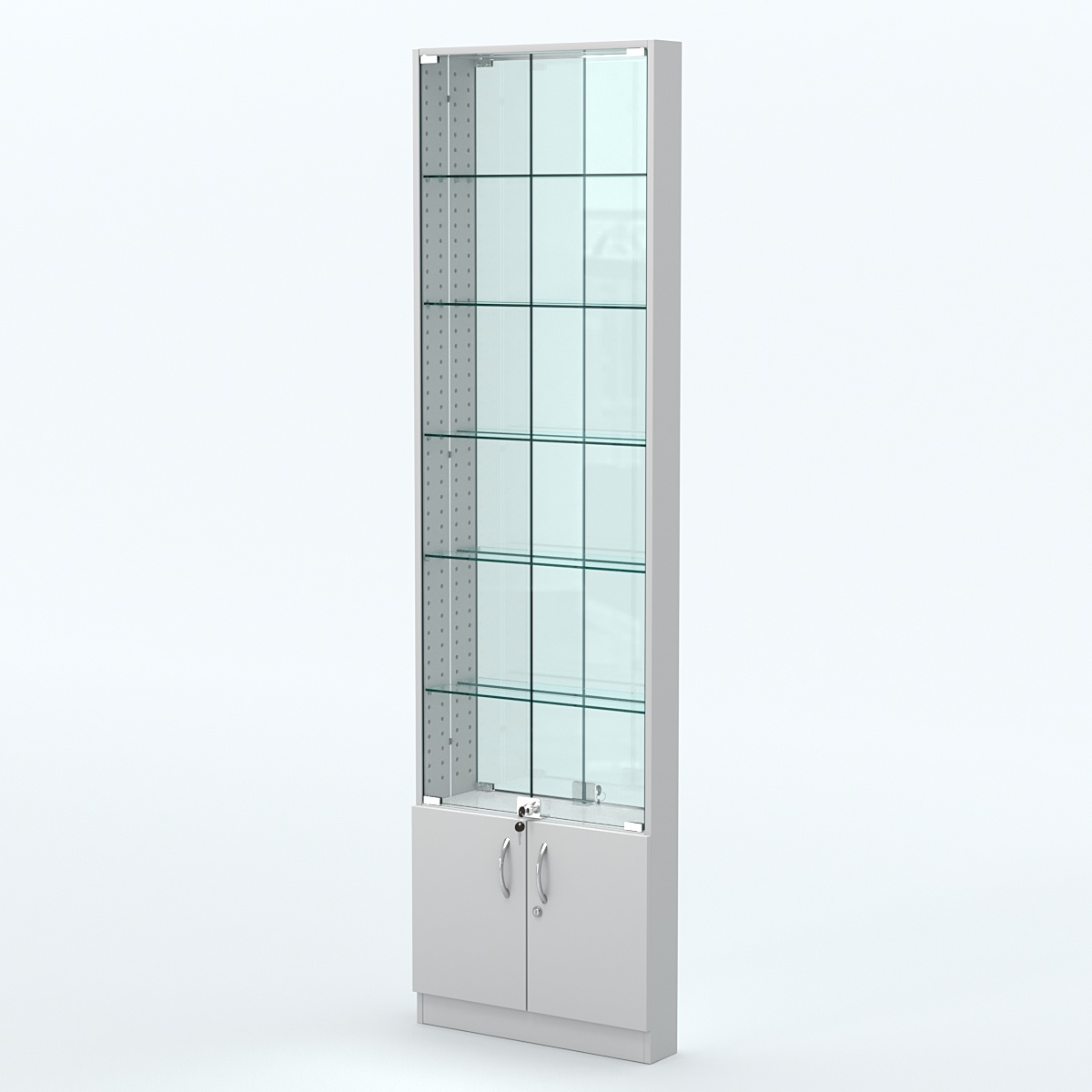 Торговая витрина с 5-ю стеклянными полками 100x600 мм серии NEXT-5 №1-2 (З/C - ЗЕРКАЛО) Серый