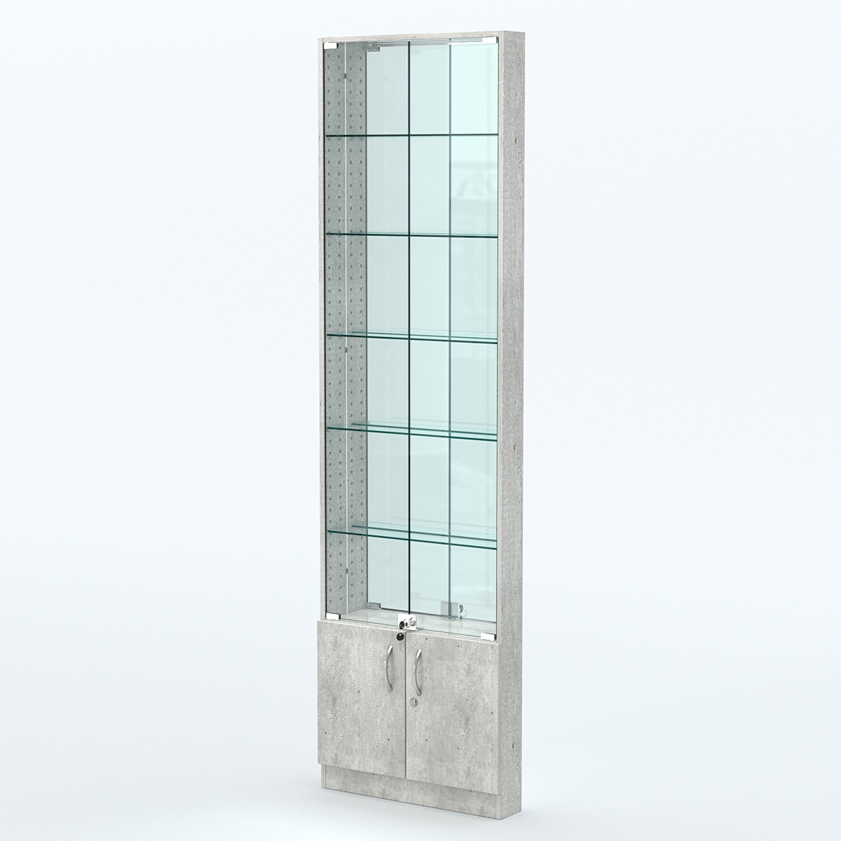 Торговая витрина с 5-ю стеклянными полками 100x600 мм серии NEXT-5 №1-2 (З/C - ЗЕРКАЛО) Метрополитан Грей