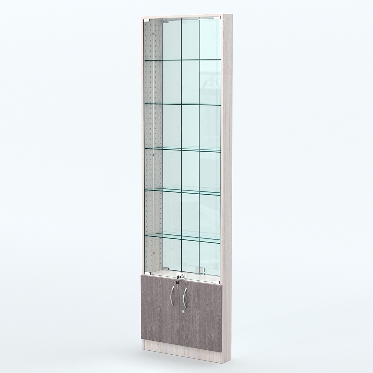 Торговая витрина с 5-ю стеклянными полками 100x600 мм серии NEXT-5 №1-2 (З/C - ЗЕРКАЛО) Ясень Анкор светлый + Ясень Анкор темный