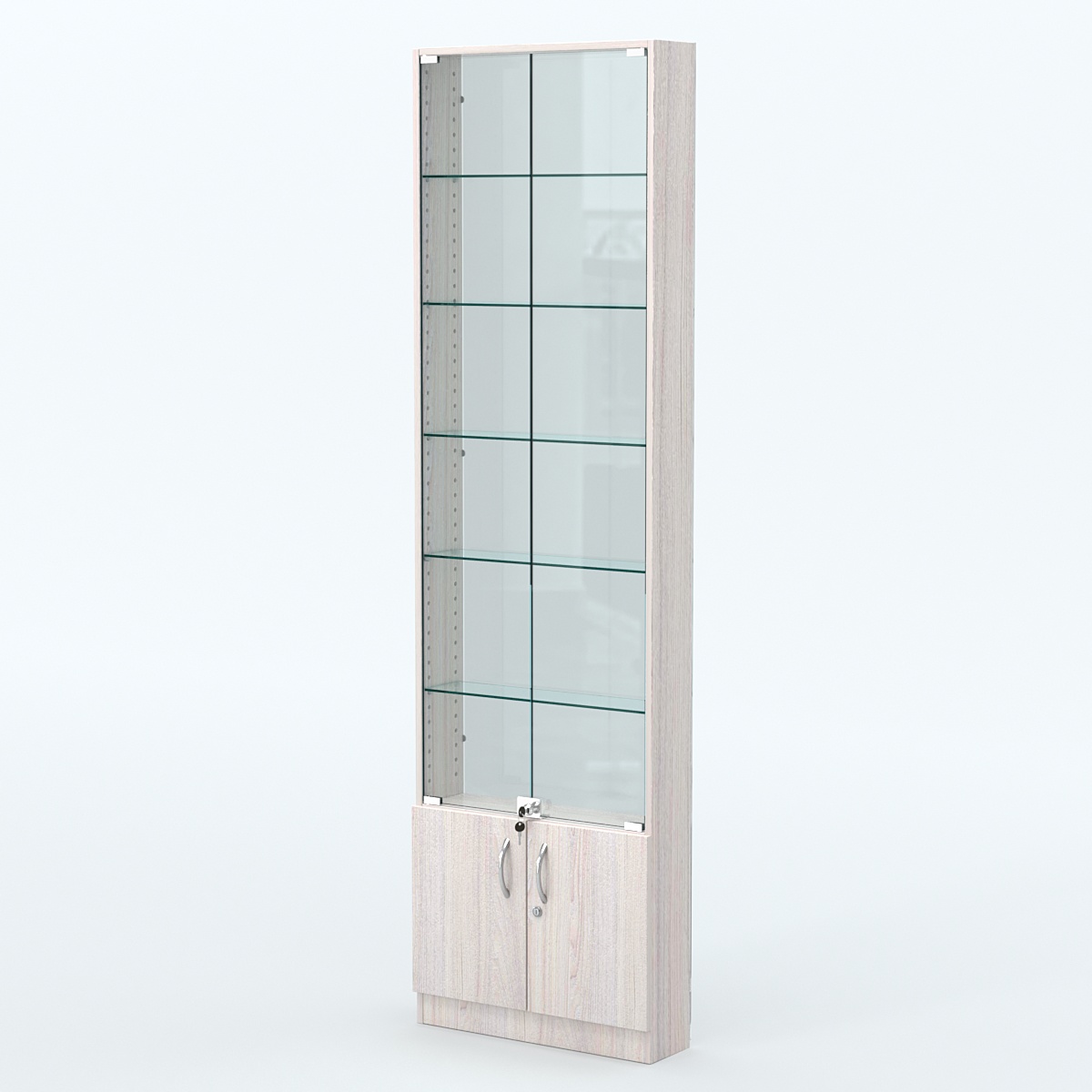 Торговая витрина с 5-ю стеклянными полками 150x600 мм серии NEXT-5 №2-1 (З/C - СТЕКЛО) Ясень Анкор светлый