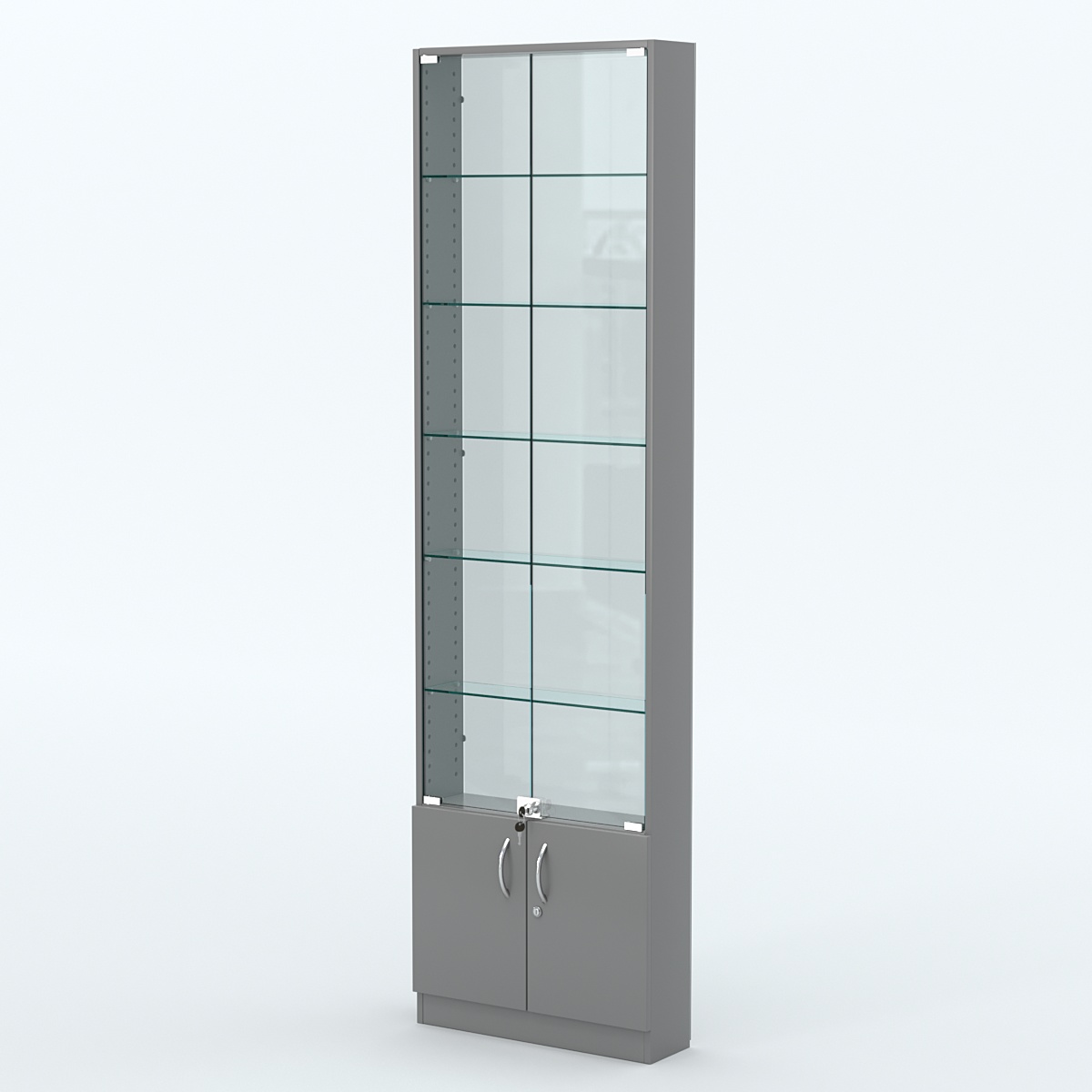 Торговая витрина с 5-ю стеклянными полками 150x600 мм серии NEXT-5 №2-1 (З/C - СТЕКЛО) Темно-Серый