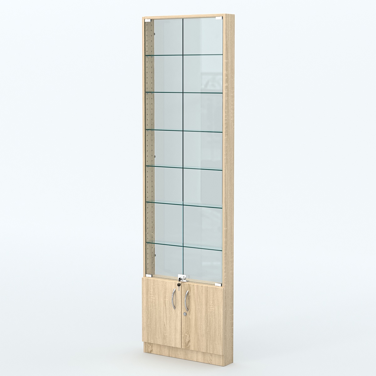 Торговая витрина с 6-ю стеклянными полками 100x600 мм серии NEXT-6 №1-1 (З/C - СТЕКЛО) Дуб сонома