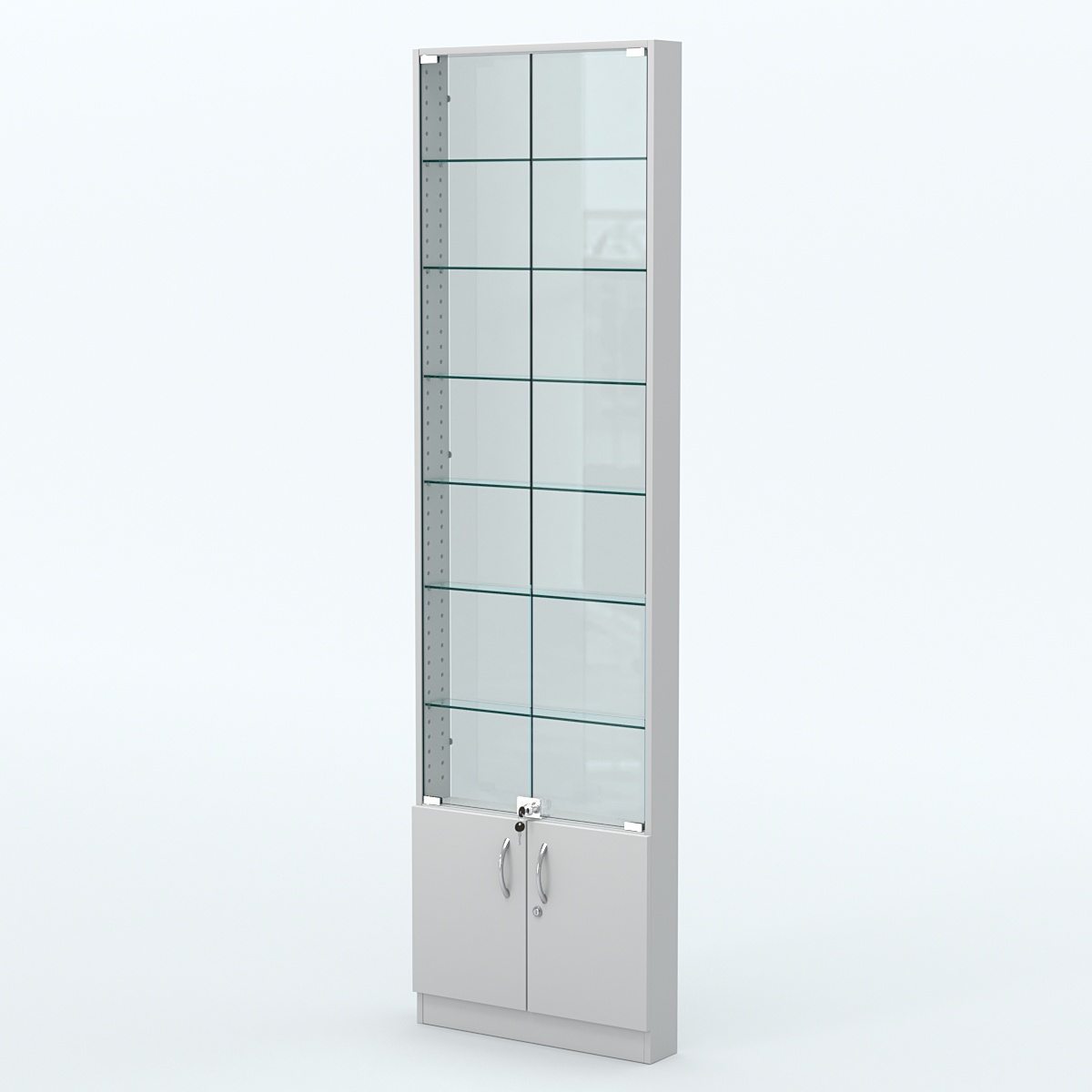 Торговая витрина с 6-ю стеклянными полками 100x600 мм серии NEXT-6 №1-1 (З/C - СТЕКЛО) Серый