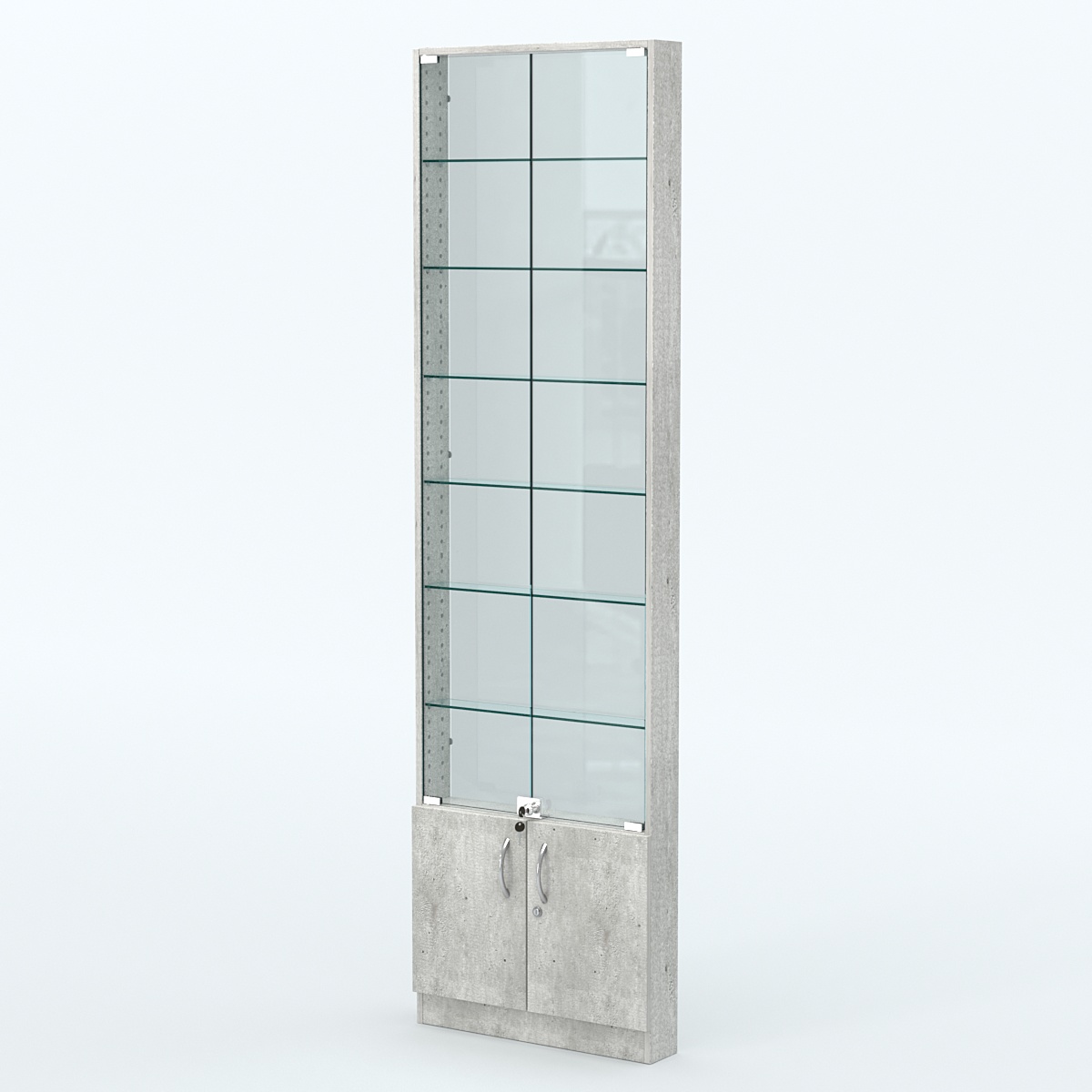 Торговая витрина с 6-ю стеклянными полками 100x600 мм серии NEXT-6 №1-1 (З/C - СТЕКЛО) Метрополитан Грей