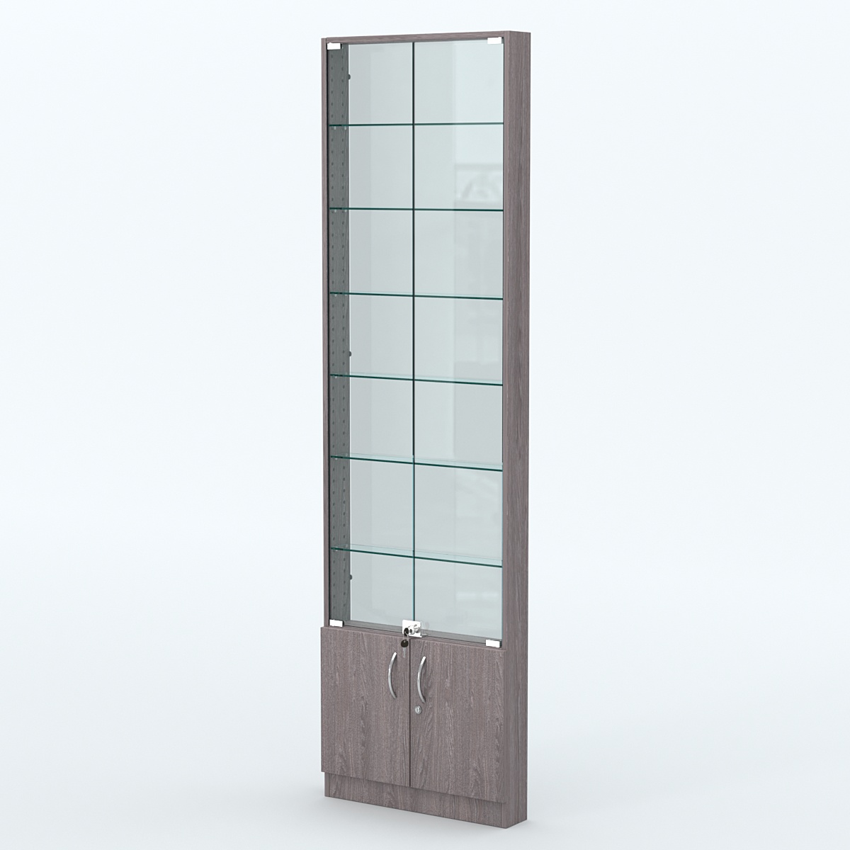 Торговая витрина с 6-ю стеклянными полками 100x600 мм серии NEXT-6 №1-1 (З/C - СТЕКЛО) Ясень Анкор темный