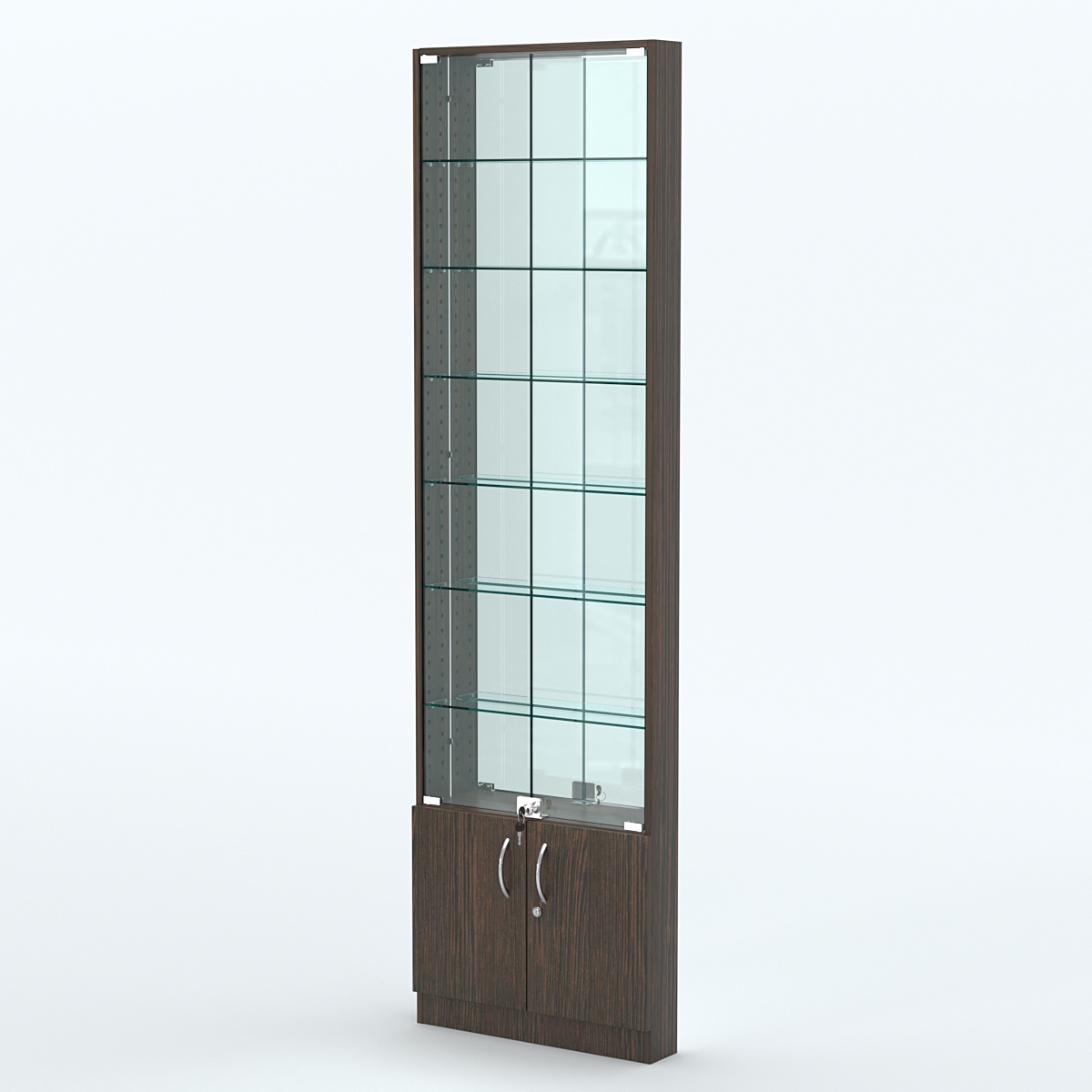 Торговая витрина с 6-ю стеклянными полками 100x600 мм серии NEXT-6 №1-2 (З/C - ЗЕРКАЛО) Дуб Венге