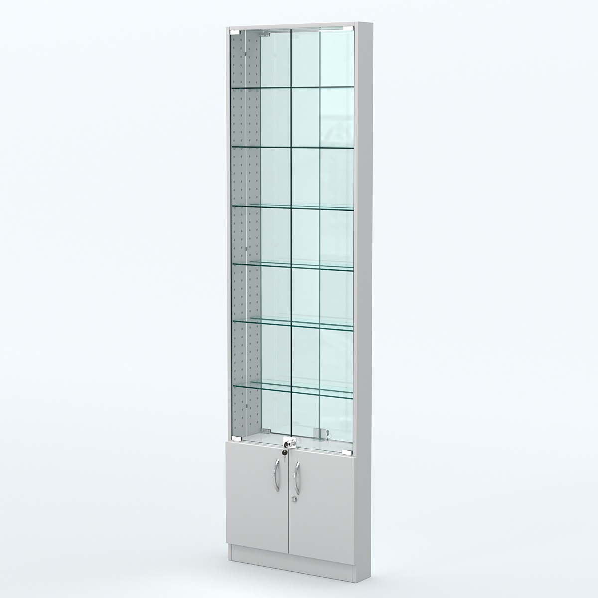 Торговая витрина с 6-ю стеклянными полками 100x600 мм серии NEXT-6 №1-2 (З/C - ЗЕРКАЛО) Серый