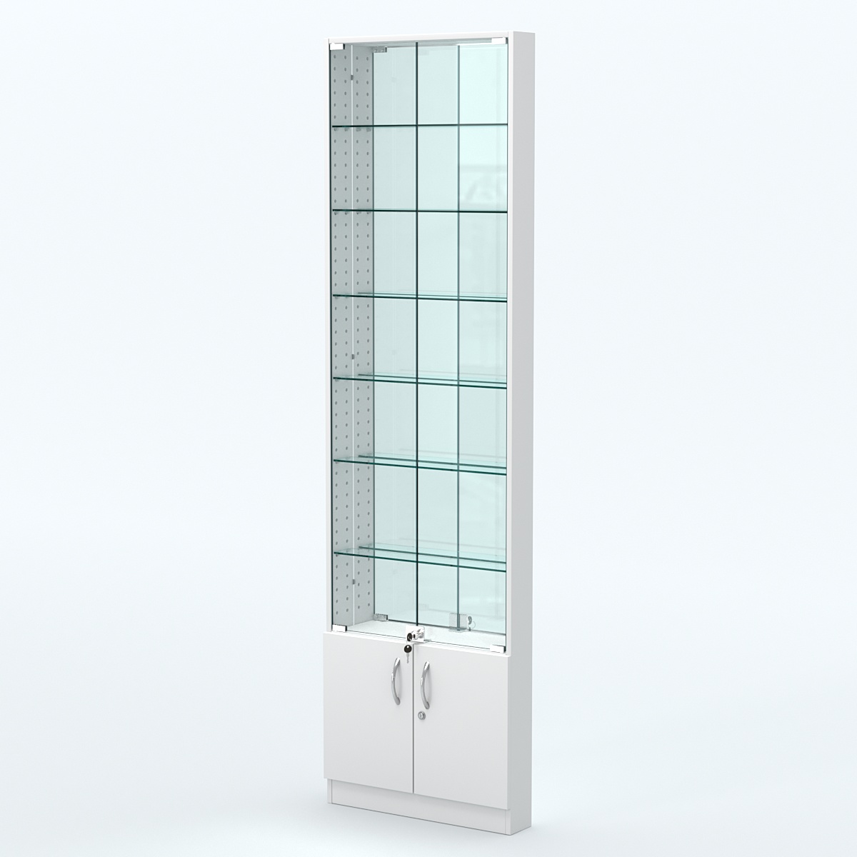 Торговая витрина с 6-ю стеклянными полками 100x600 мм серии NEXT-6 №1-2 (З/C - ЗЕРКАЛО) Белый