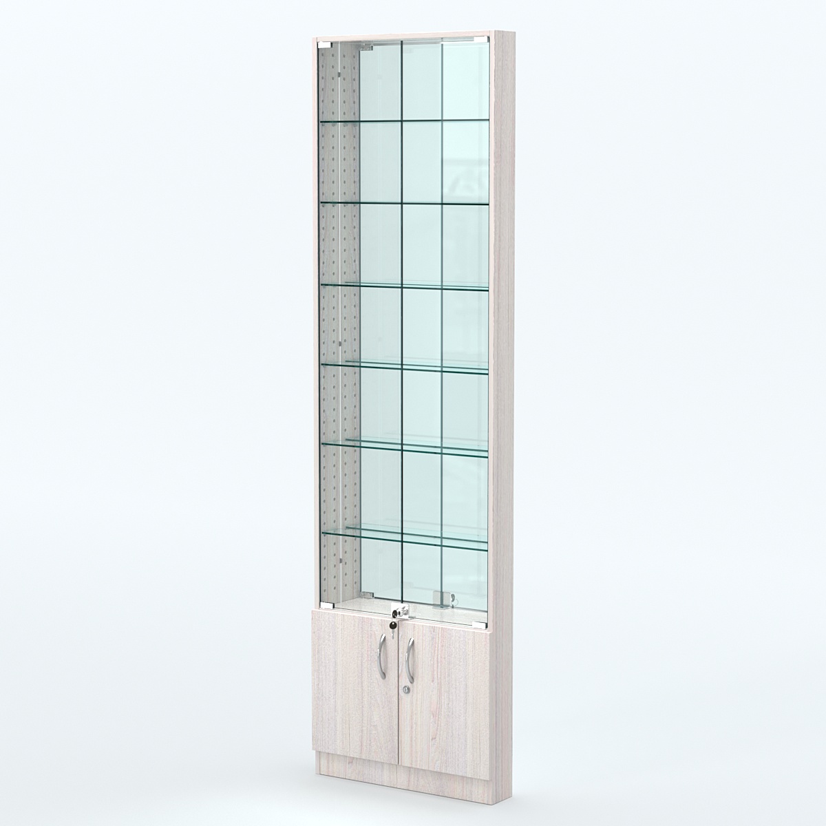 Торговая витрина с 6-ю стеклянными полками 100x600 мм серии NEXT-6 №1-2 (З/C - ЗЕРКАЛО) Ясень Анкор светлый