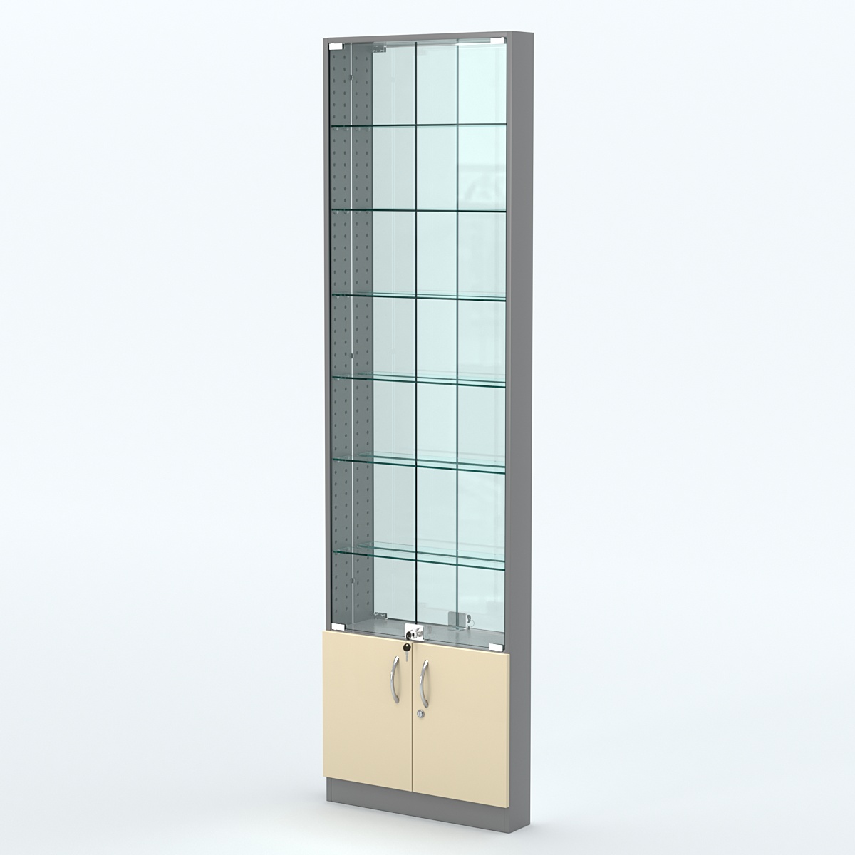 Торговая витрина с 6-ю стеклянными полками 100x600 мм серии NEXT-6 №1-2 (З/C - ЗЕРКАЛО) Темно-серый + Крем Вайс